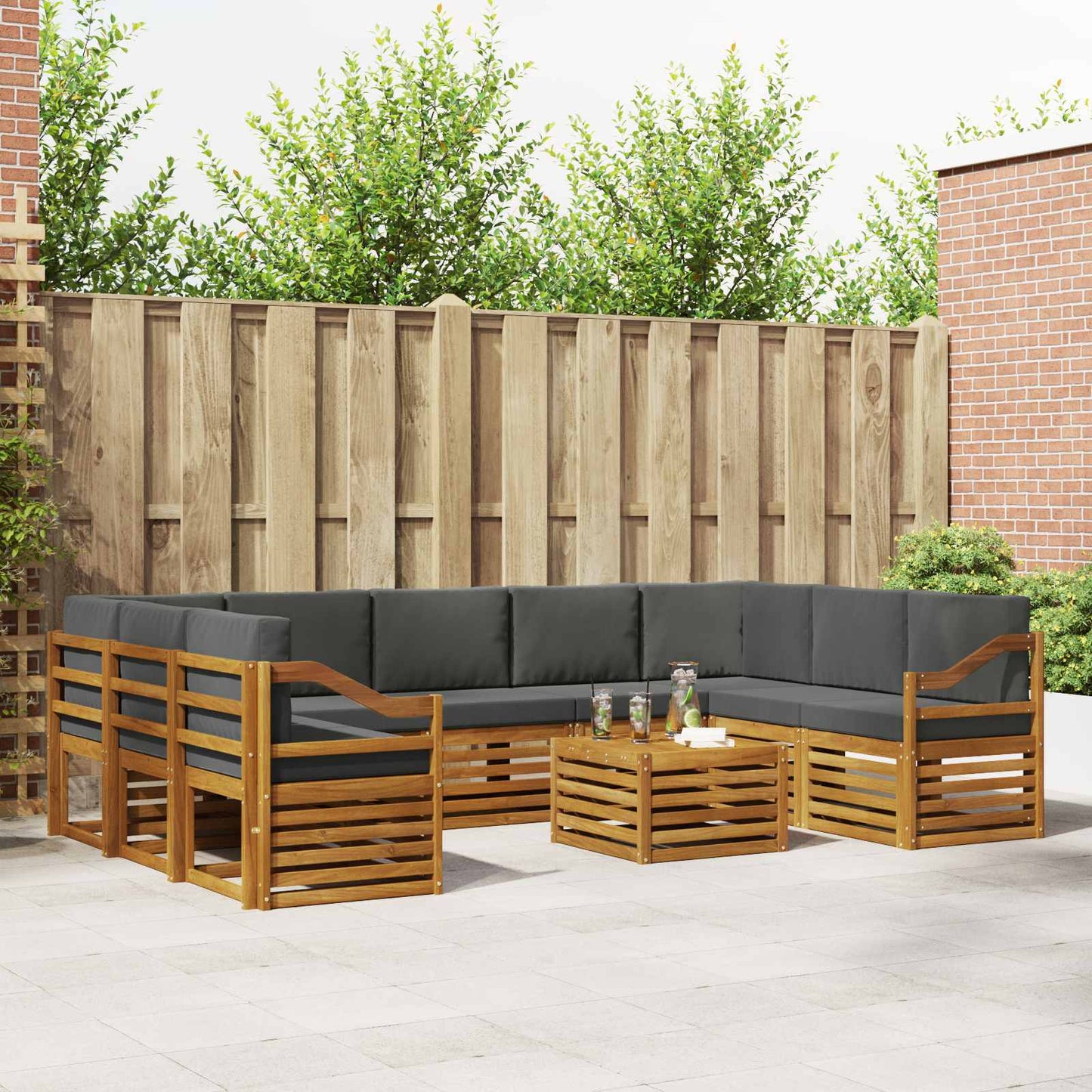 Outdoor-Sofagarnitur 10 stk. Natur und Anthrazit