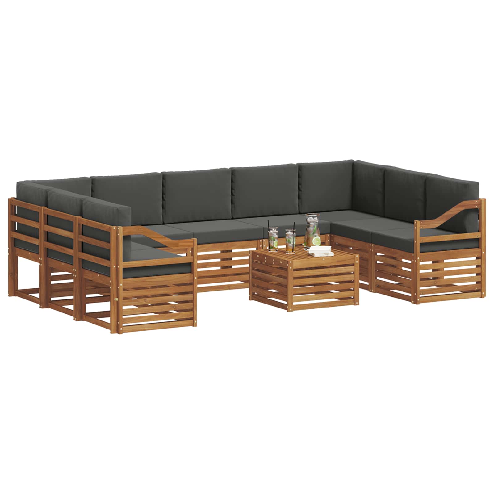 Outdoor-Sofagarnitur 10 stk. Natur und Anthrazit