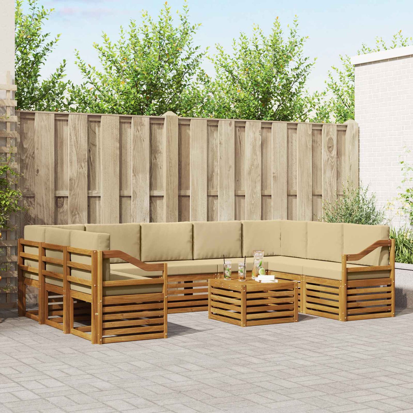 Outdoor-Sofagarnitur 10 stk. Natur und Beige