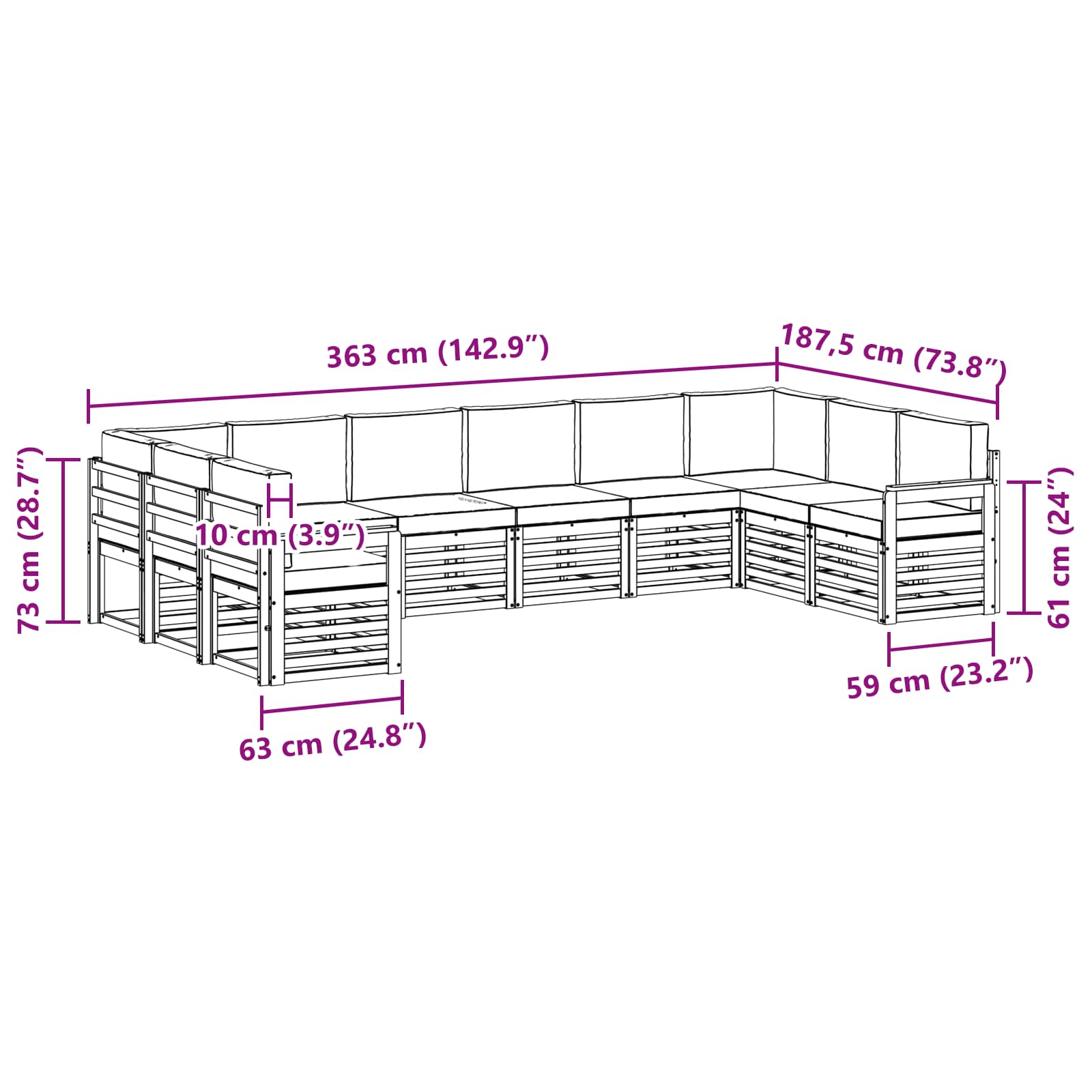 Outdoor-Sofagarnitur 10 stk. Natur und Beige
