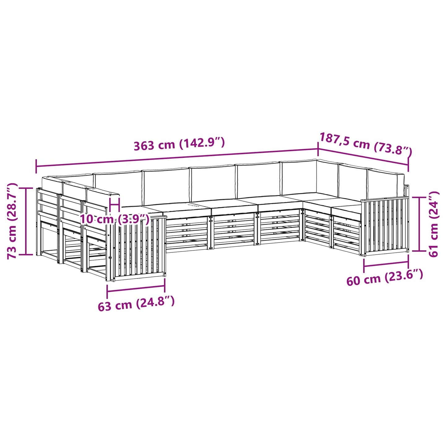 Outdoor-Sofagarnitur 10 stk. Natur und Anthrazit