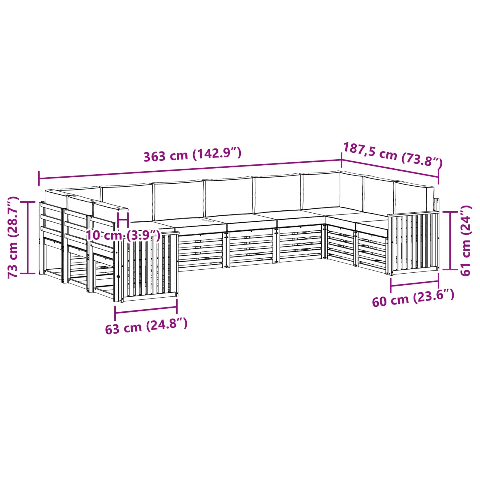 Outdoor-Sofagarnitur 10 stk. Natur und Beige