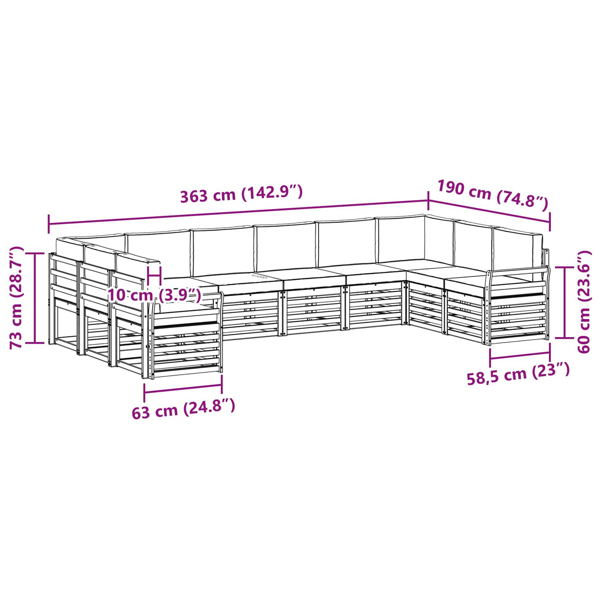 Outdoor-Sofagarnitur 10 stk. Natur und Anthrazit