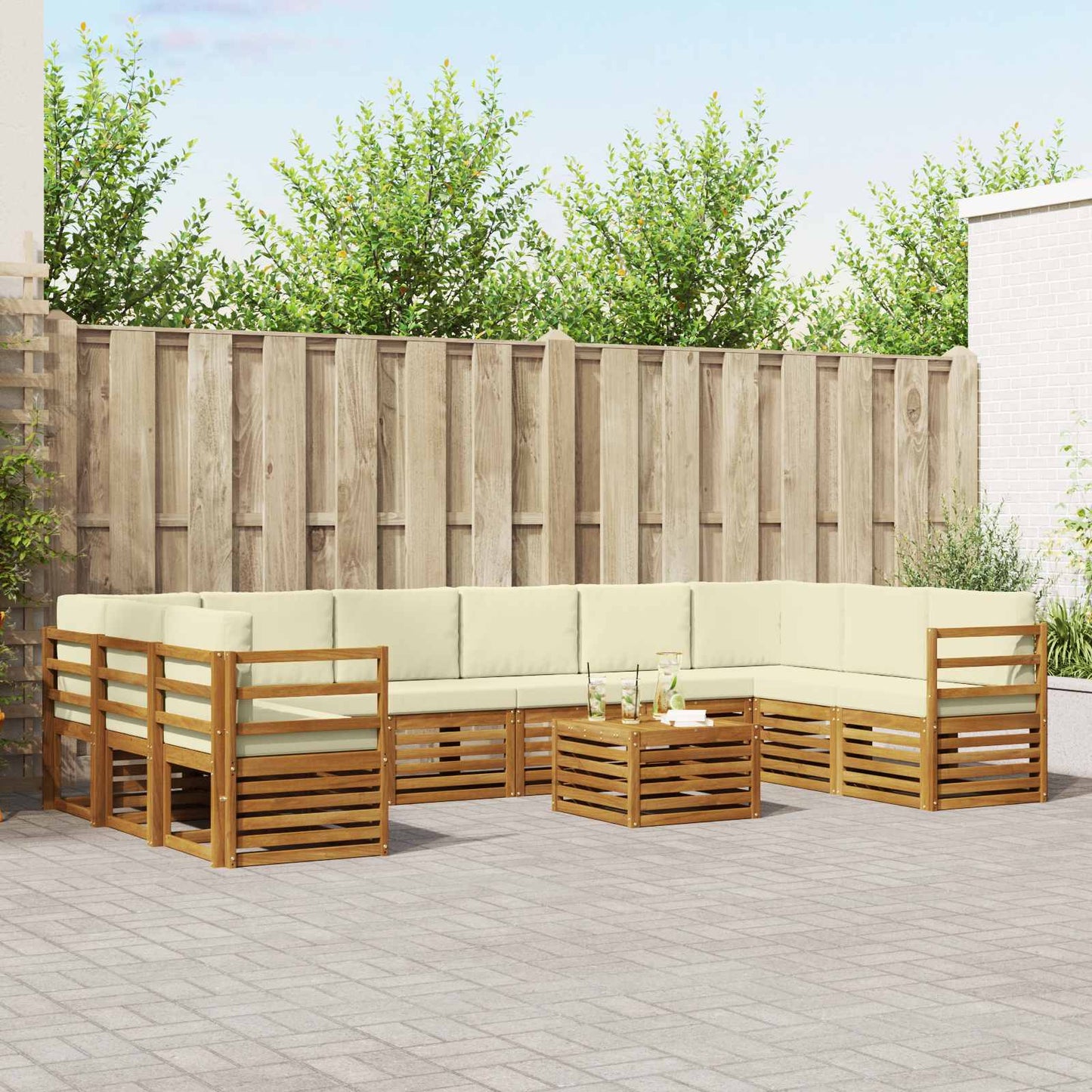 Outdoor-Sofagarnitur 11 stk. Natur und Creme
