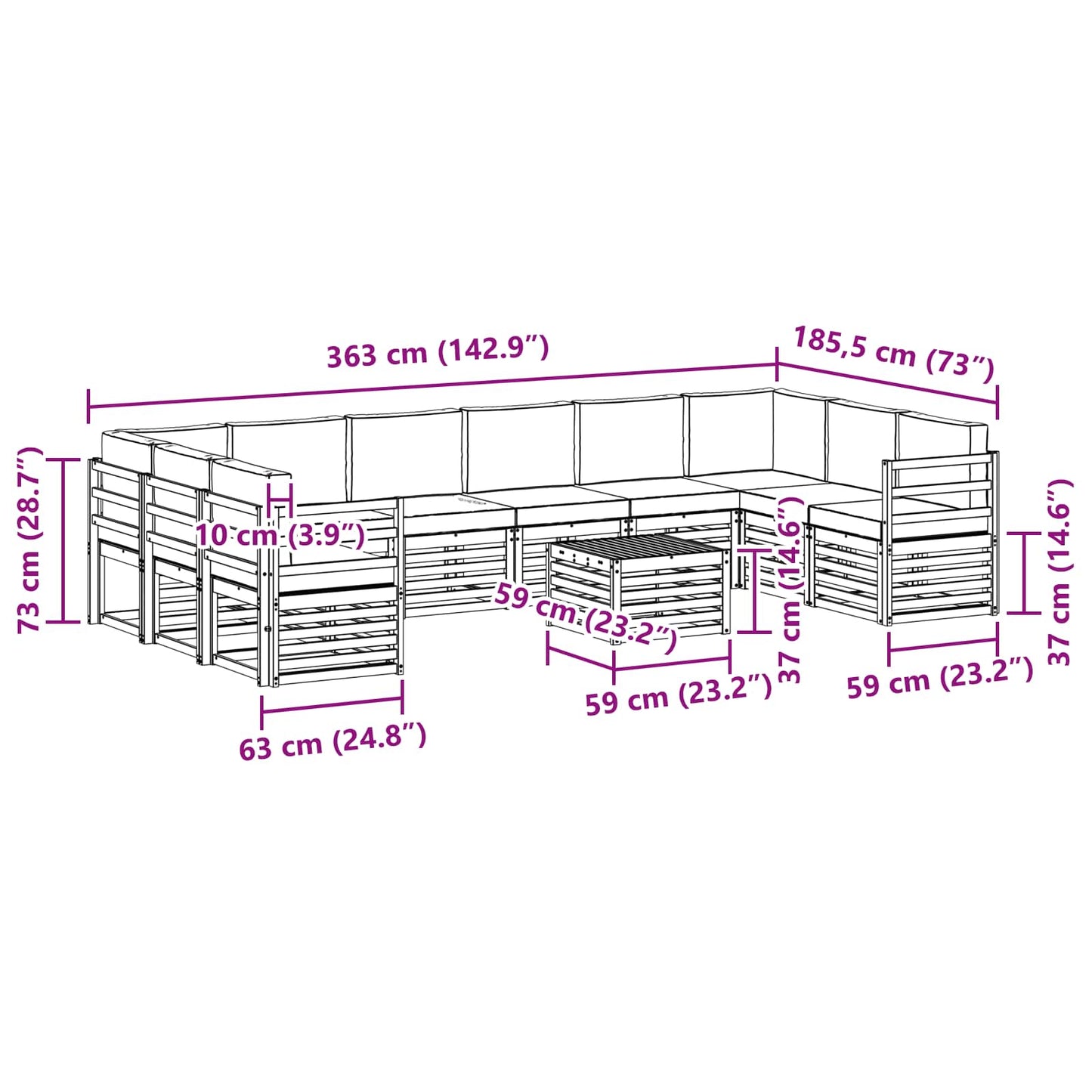 Outdoor-Sofagarnitur 11 stk. Natur und Creme