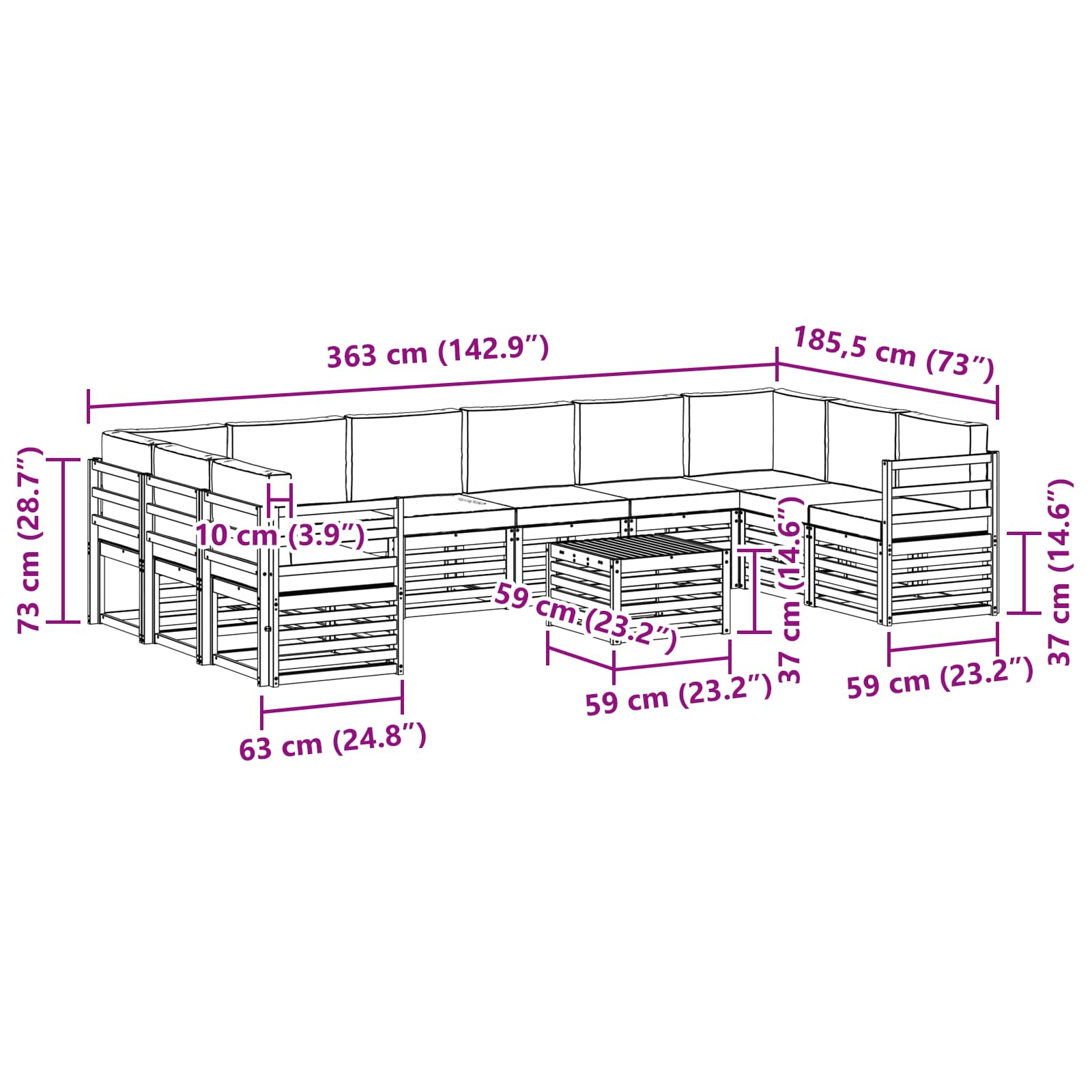 Outdoor-Sofagarnitur 11 stk. Natur und Creme