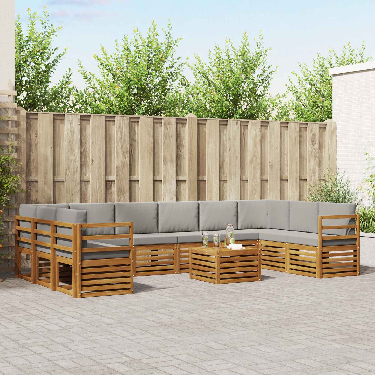 Outdoor-Sofagarnitur mit Kissen 11 pcs Natürlich und Hellgrau