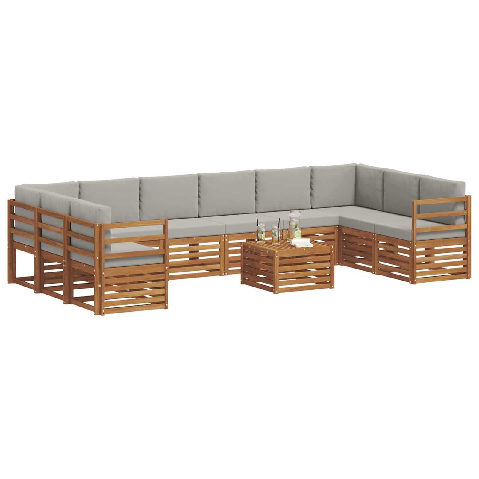 Outdoor-Sofagarnitur mit Kissen 11 pcs Natürlich und Hellgrau