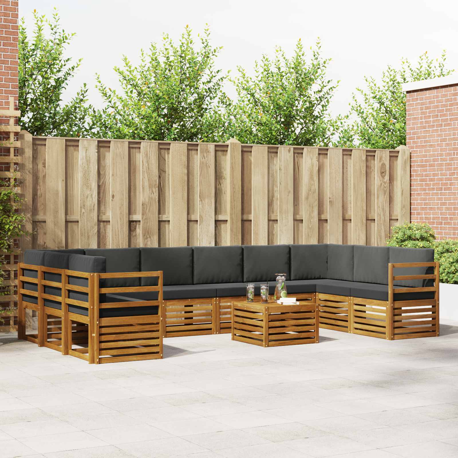 Outdoor-Sofagarnitur 11 stk. Natur und Anthrazit