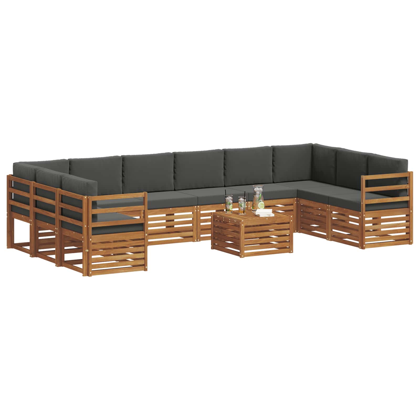 Outdoor-Sofagarnitur 11 stk. Natur und Anthrazit