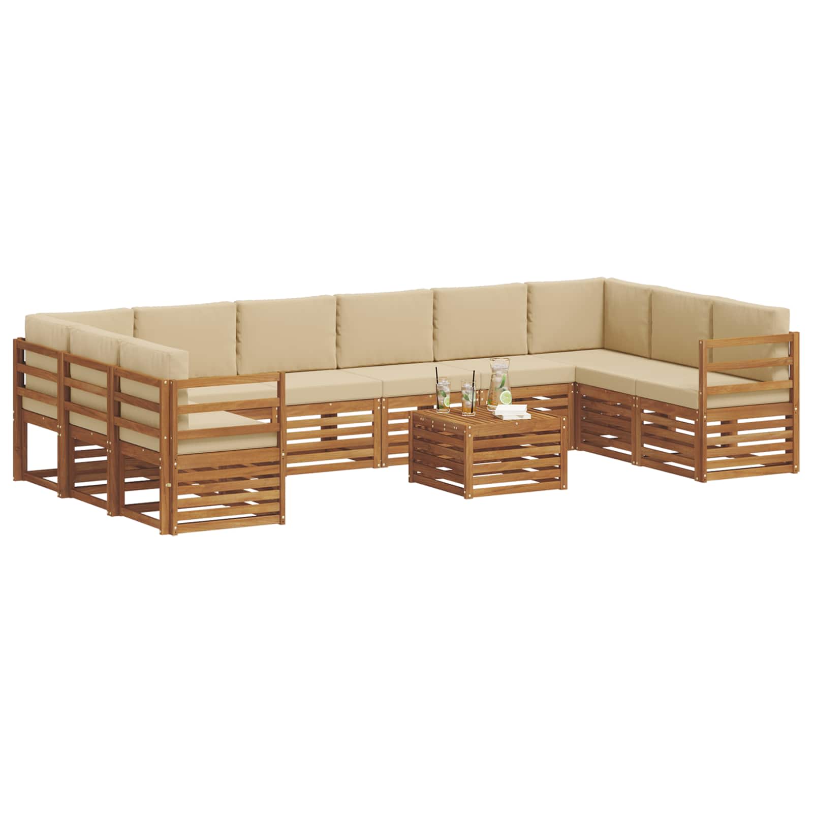 Outdoor-Sofagarnitur 11 stk. Natur und Beige