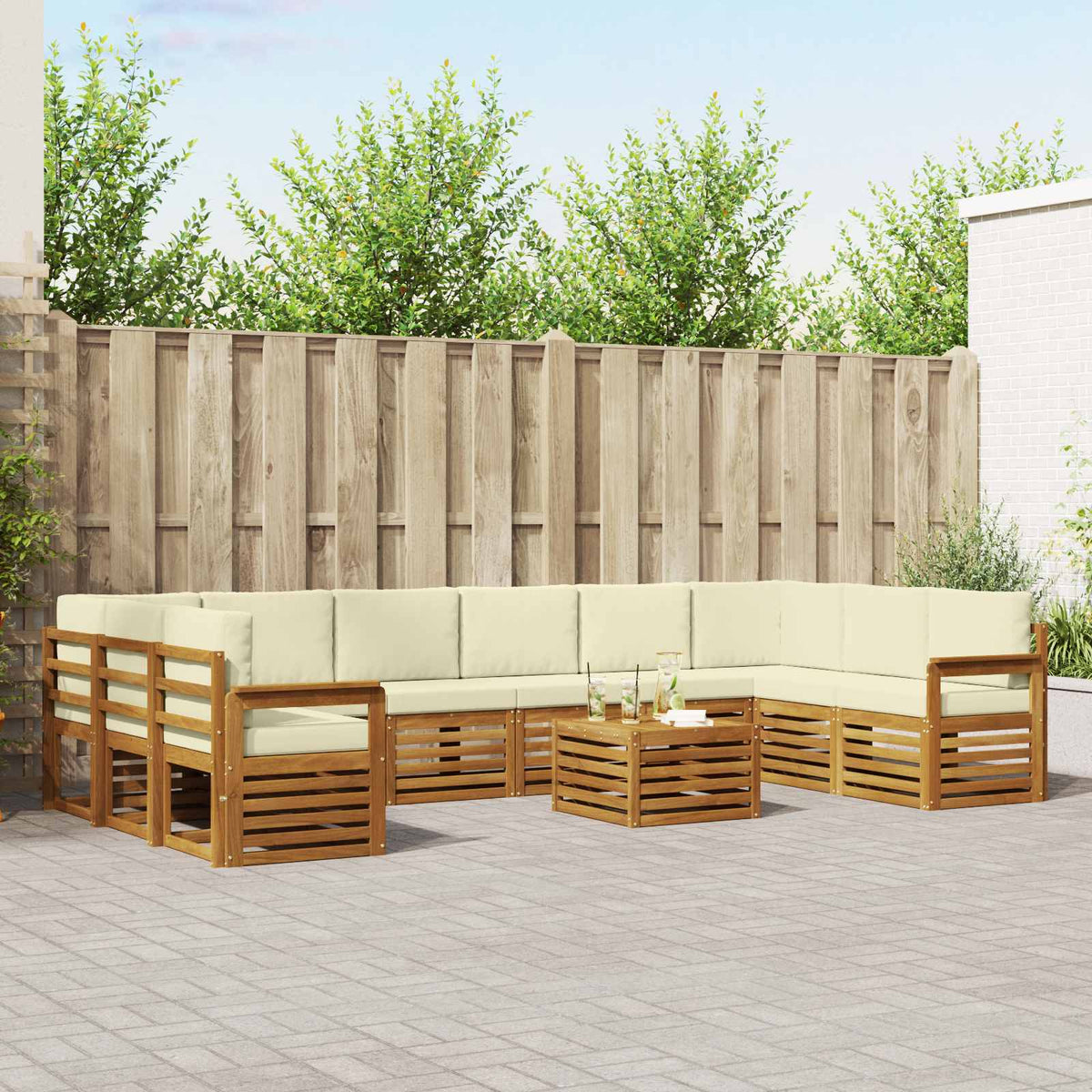 Outdoor-Sofagarnitur 11 stk. Natur und Creme