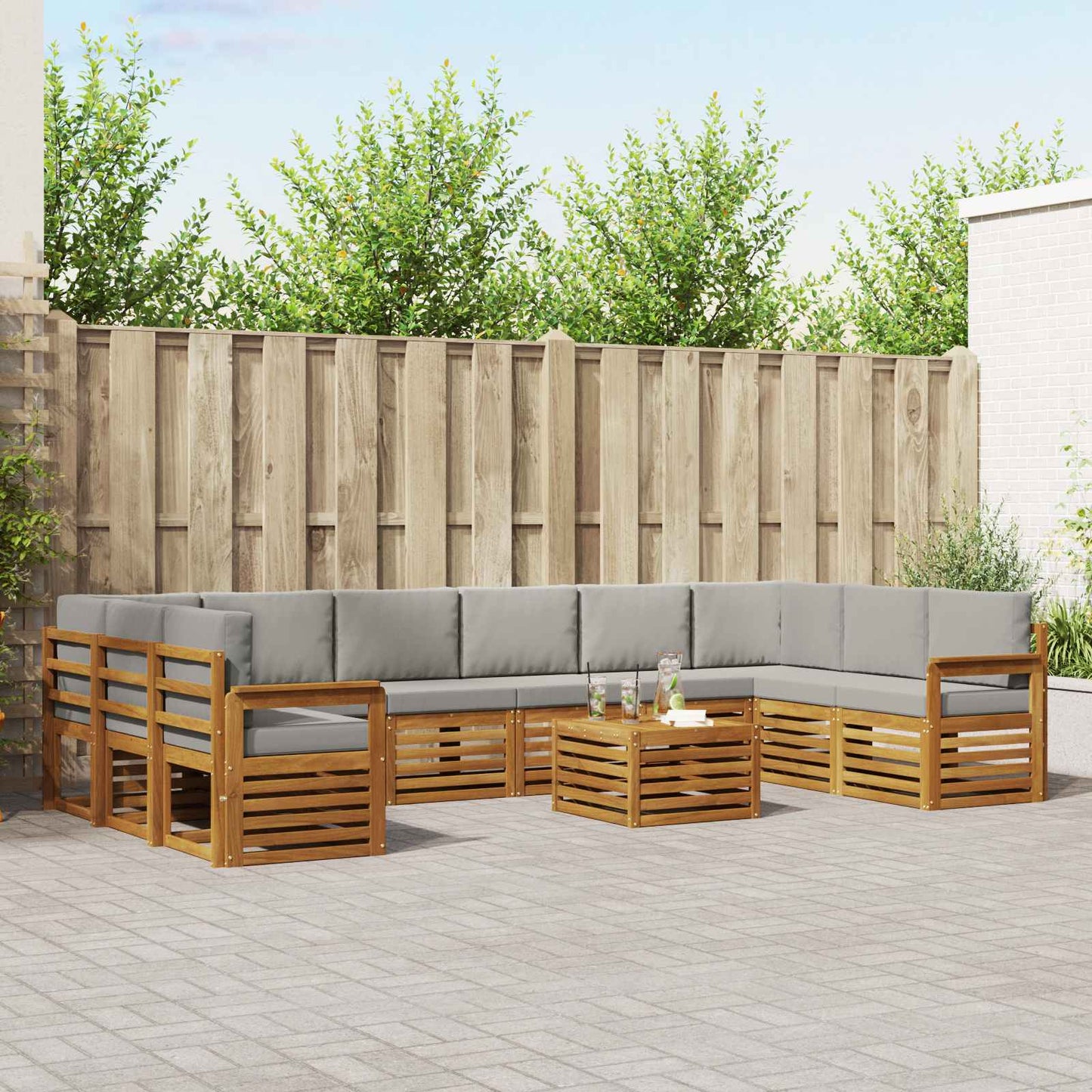 Outdoor-Sofagarnitur mit Kissen 11 pcs Natürlich und Hellgrau