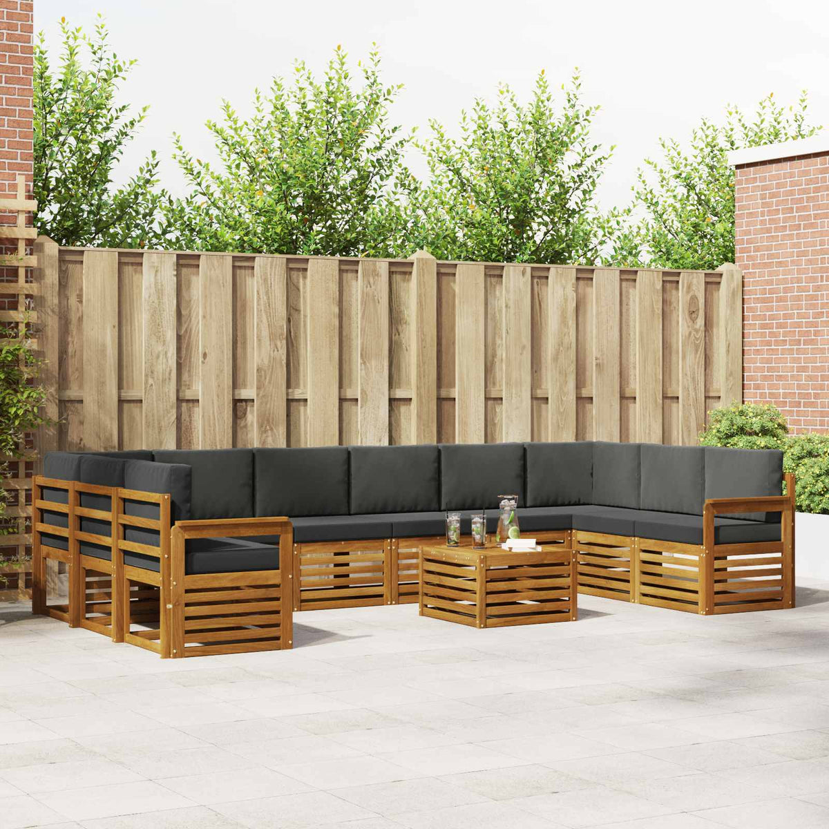 Outdoor-Sofagarnitur 11 stk. Natur und Anthrazit