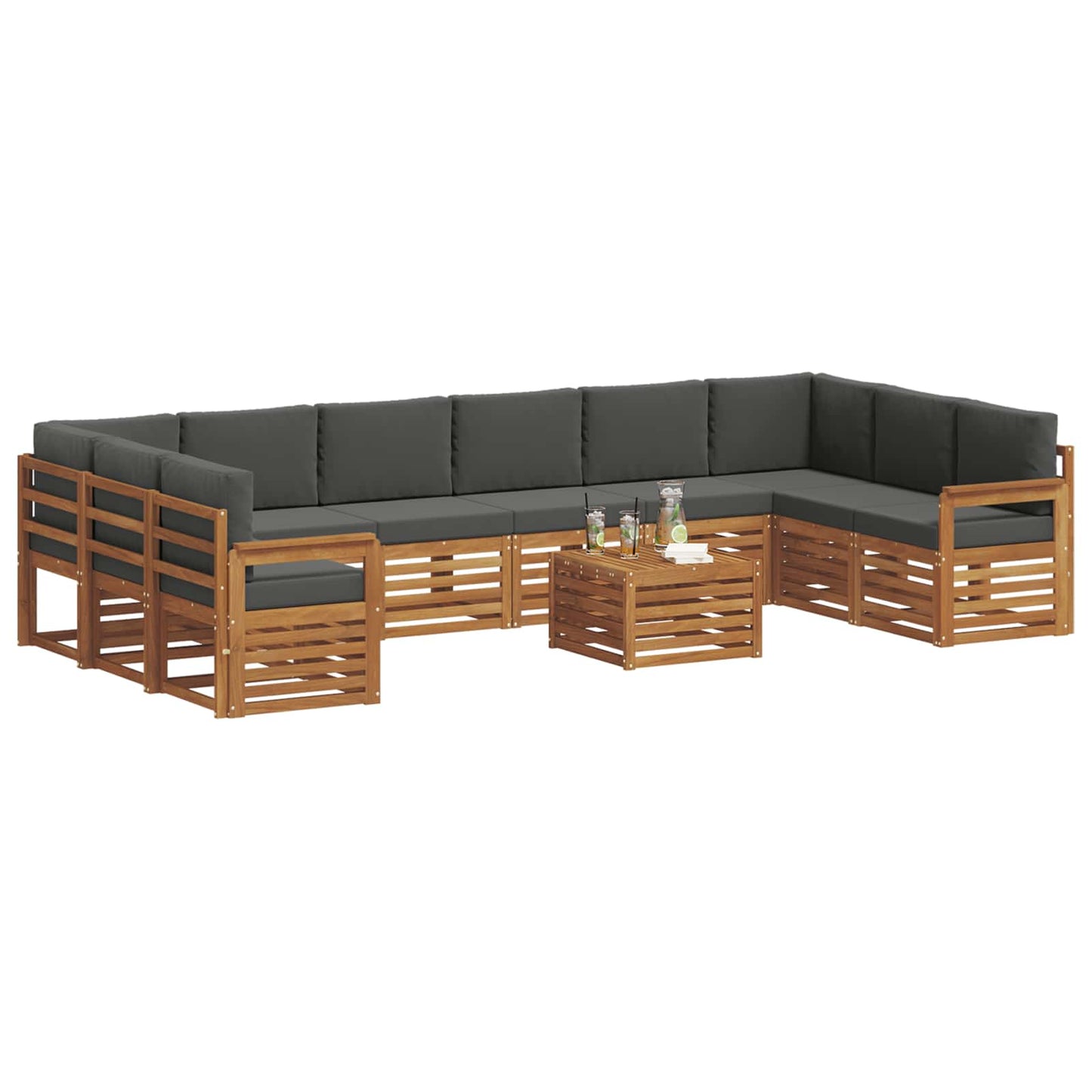 Outdoor-Sofagarnitur mit Kissen 11 pcs Natur und Anthrazit