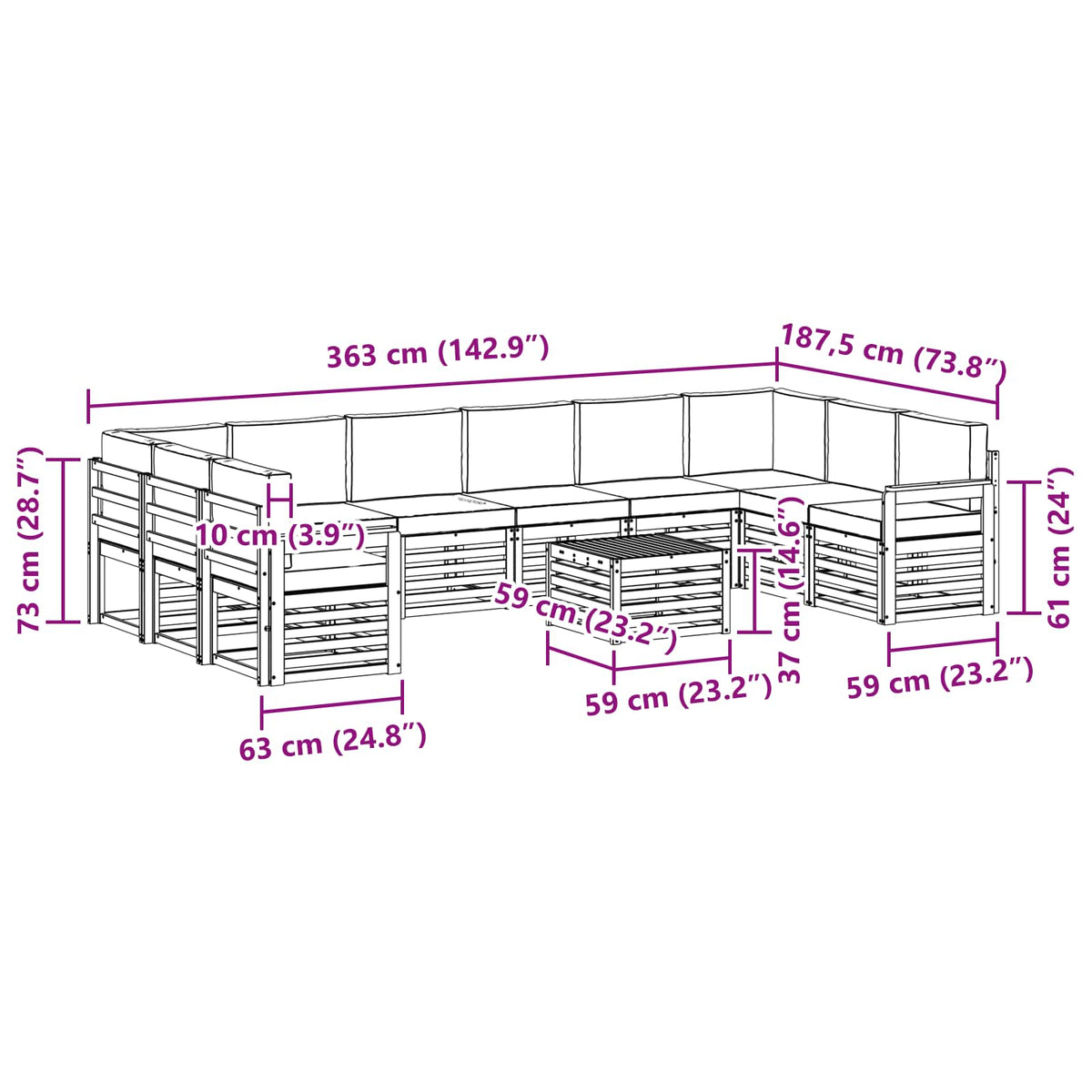 Outdoor-Sofagarnitur 11 stk. Natur und Anthrazit