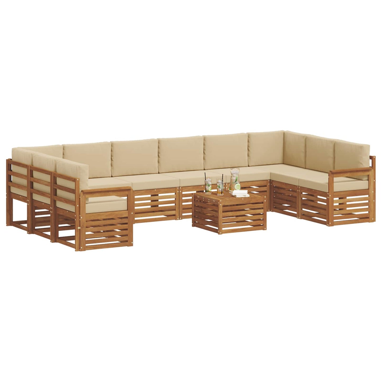 Outdoor-Sofagarnitur 11 stk. Natur und Beige