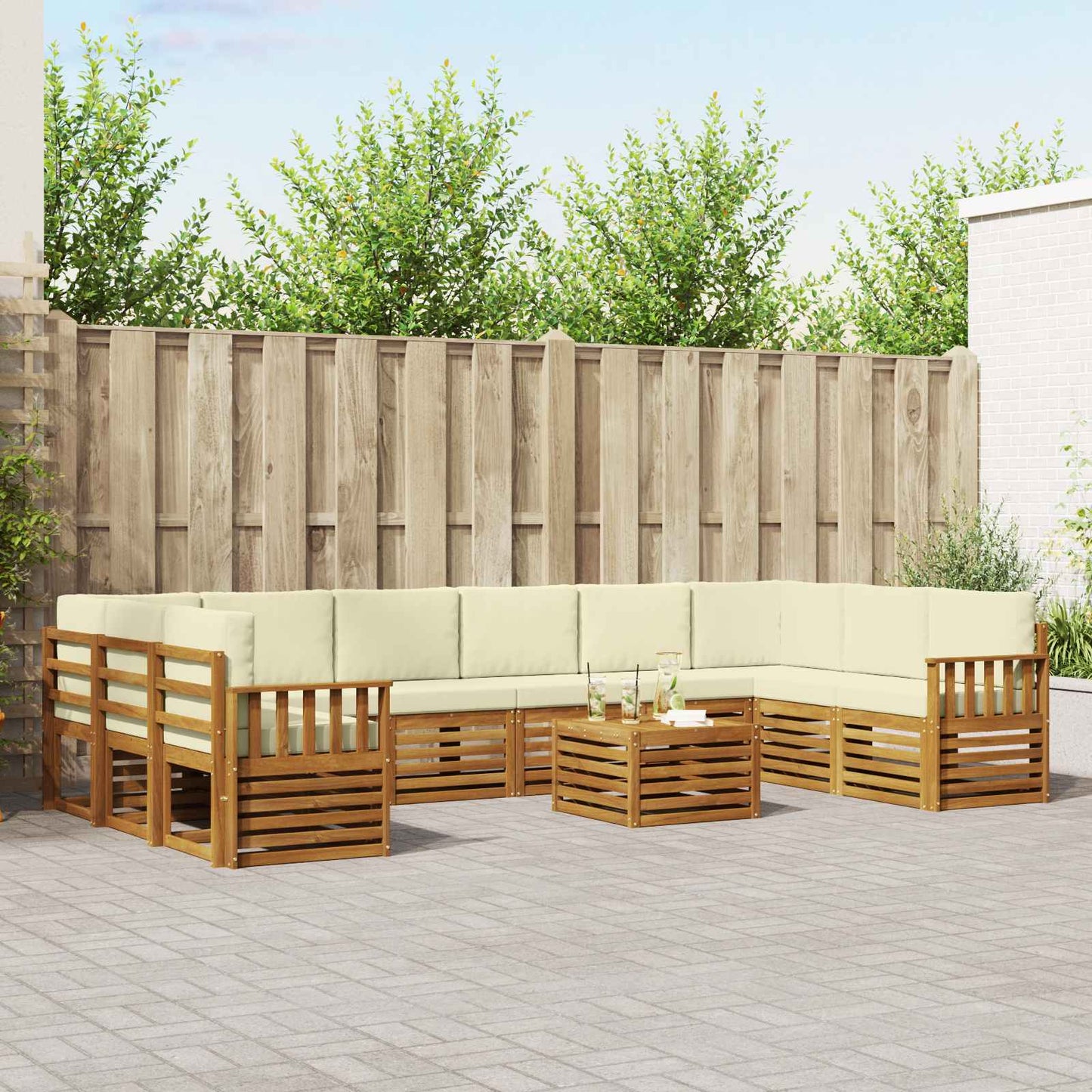 Outdoor-Sofagarnitur 11 pcs Natur und Creme Massivholz Akazie