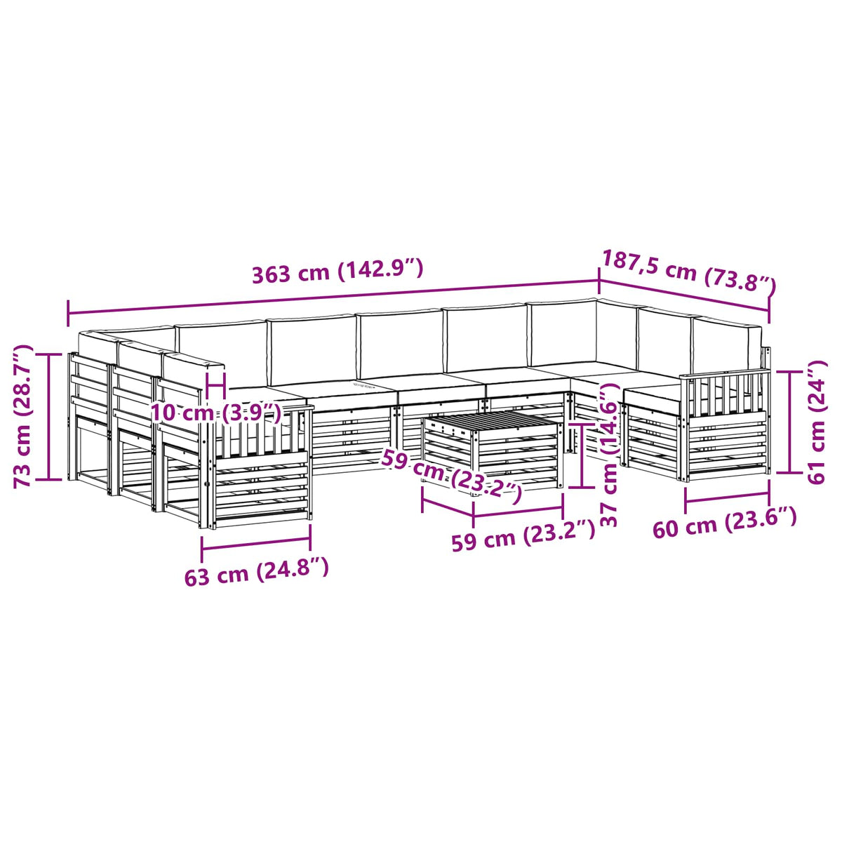 Outdoor-Sofagarnitur 11 stk. Natur und Creme