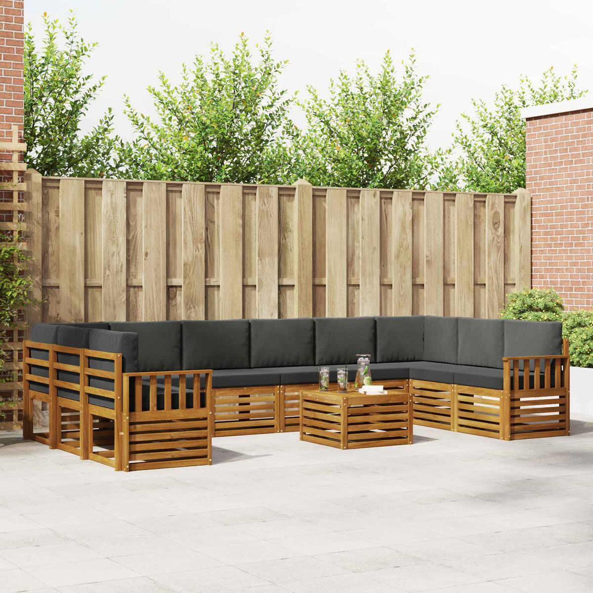 Outdoor-Sofagarnitur 11 stk. Natur und Anthrazit