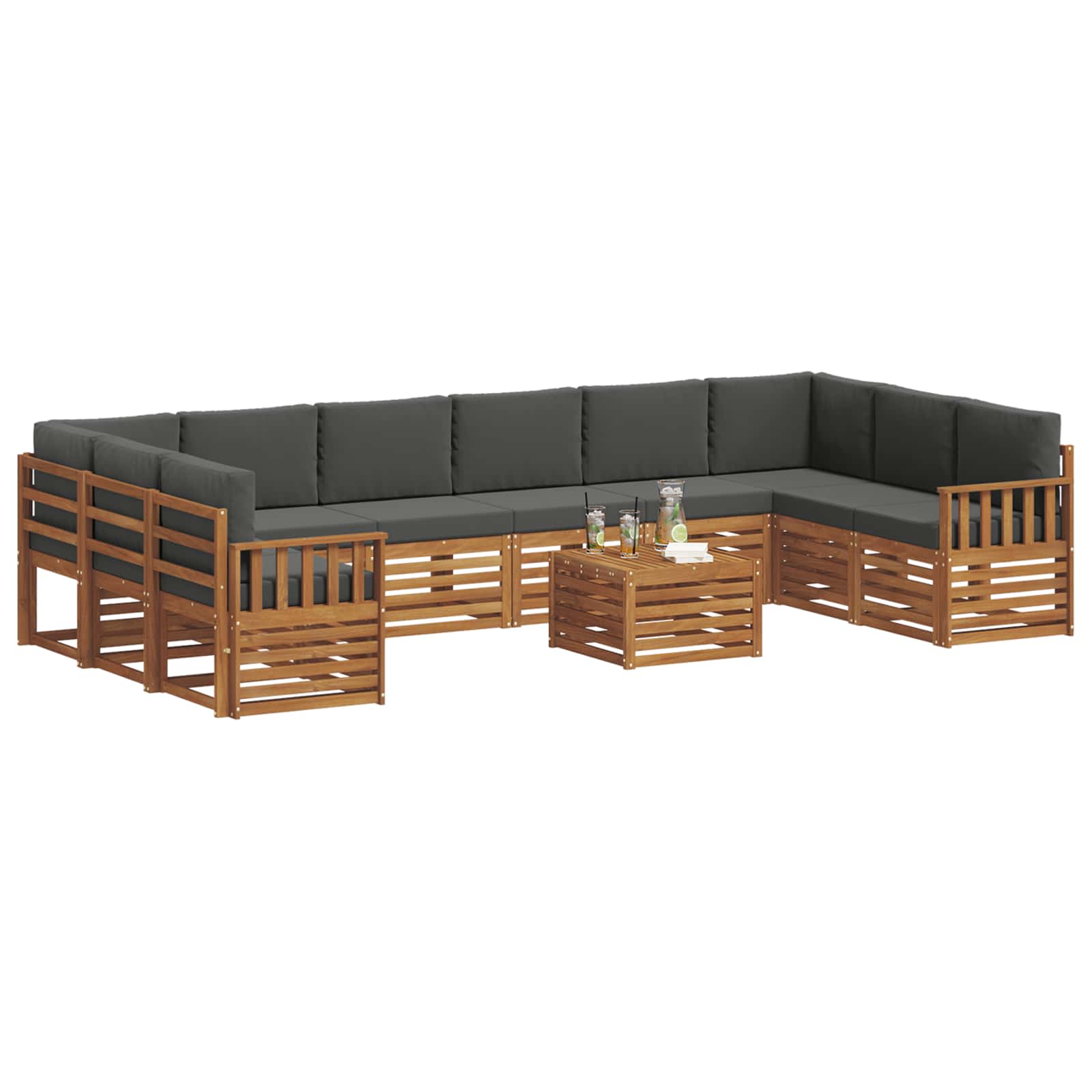 Outdoor-Sofagarnitur mit Kissen 11 pcs Natur und Anthrazit