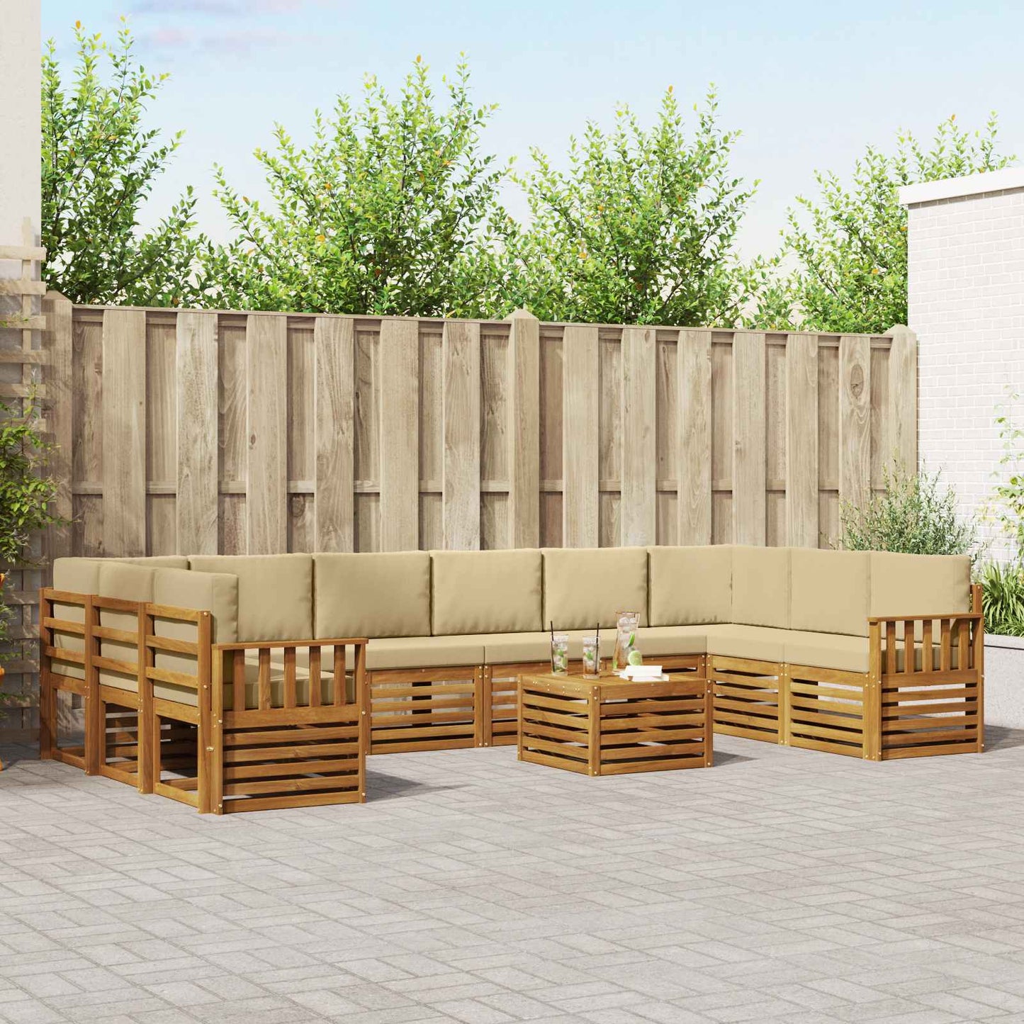 Outdoor-Sofagarnitur 11 stk. Natur und Beige