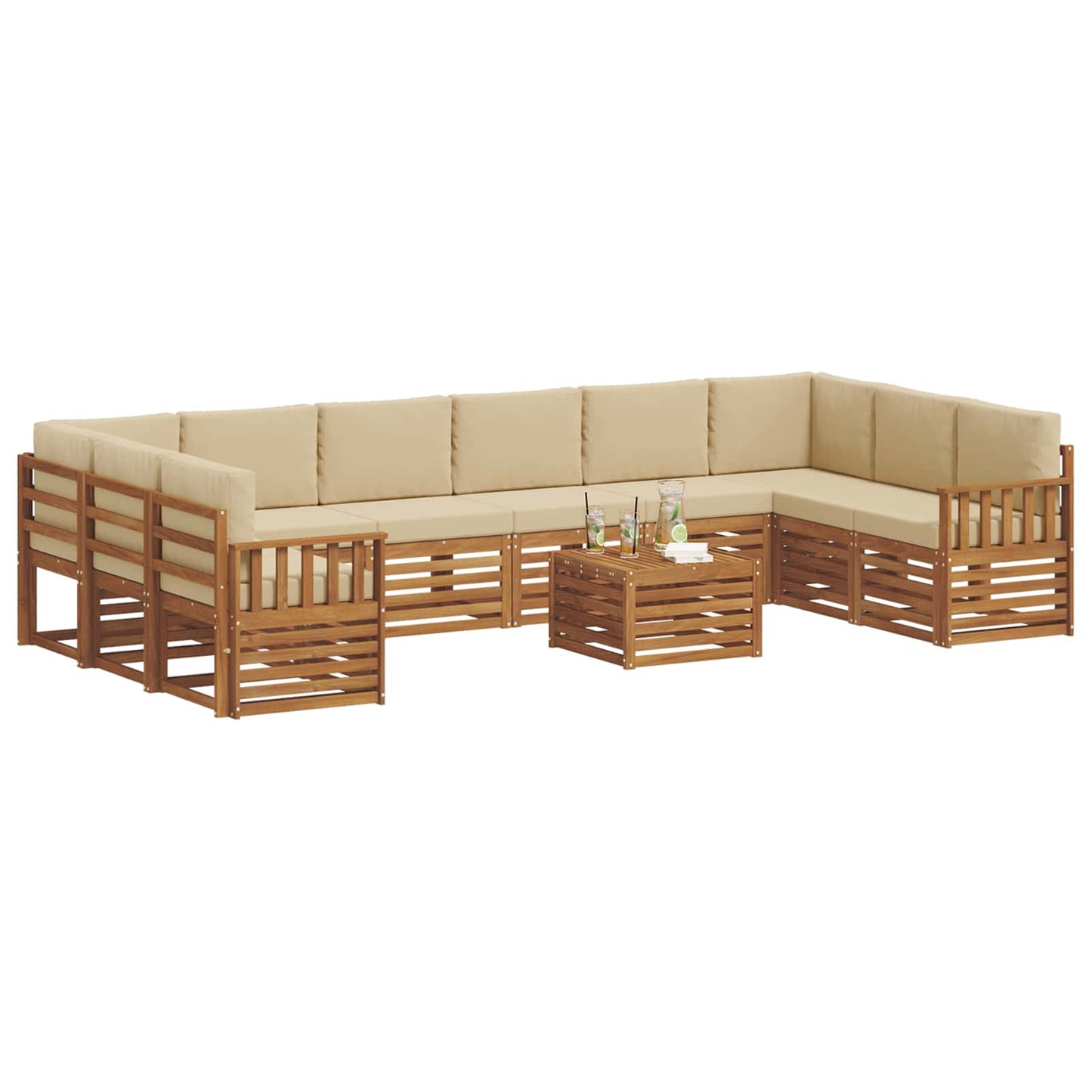 Outdoor-Sofagarnitur 11 stk. Natur und Beige