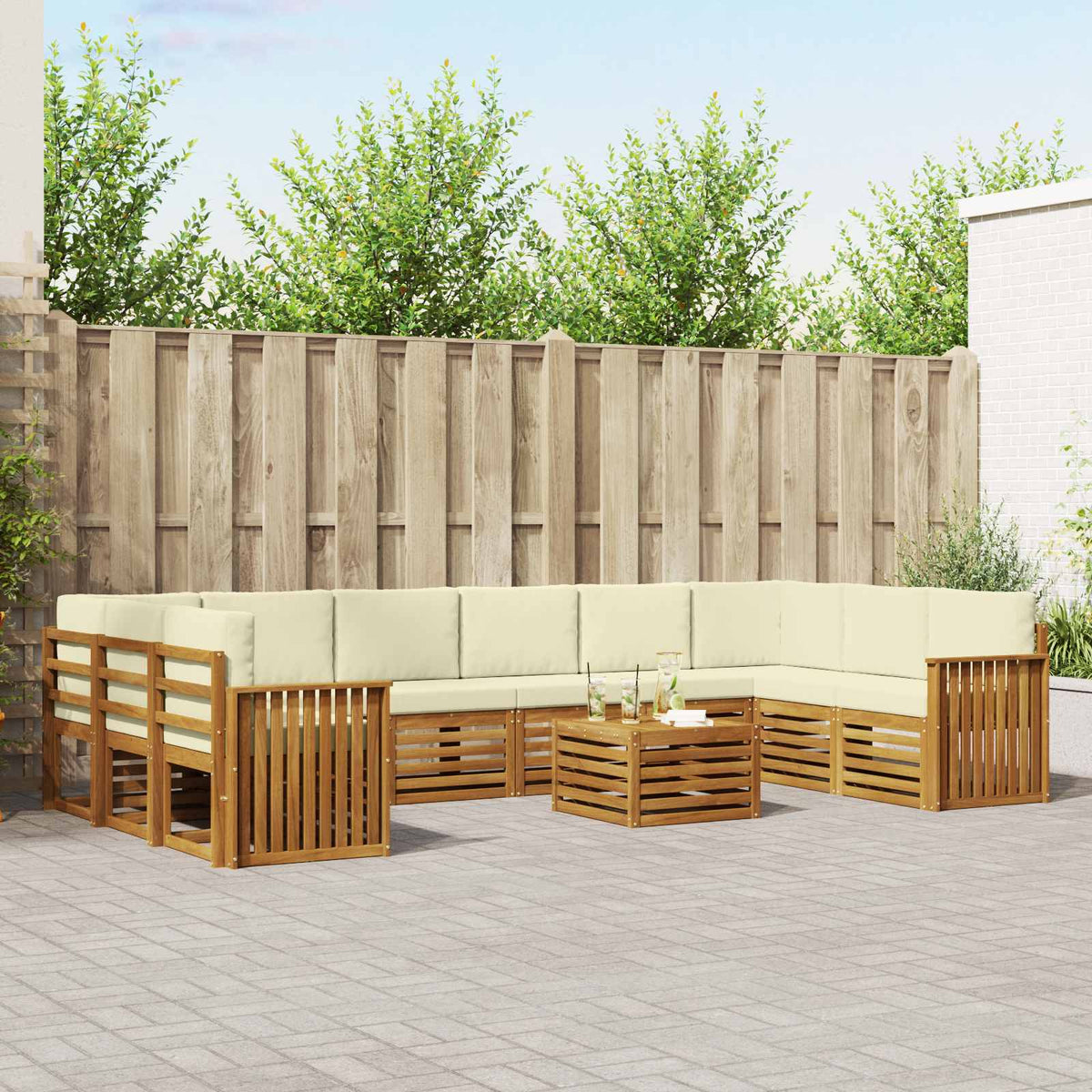 Outdoor-Sofagarnitur 11 stk. Natur und Creme