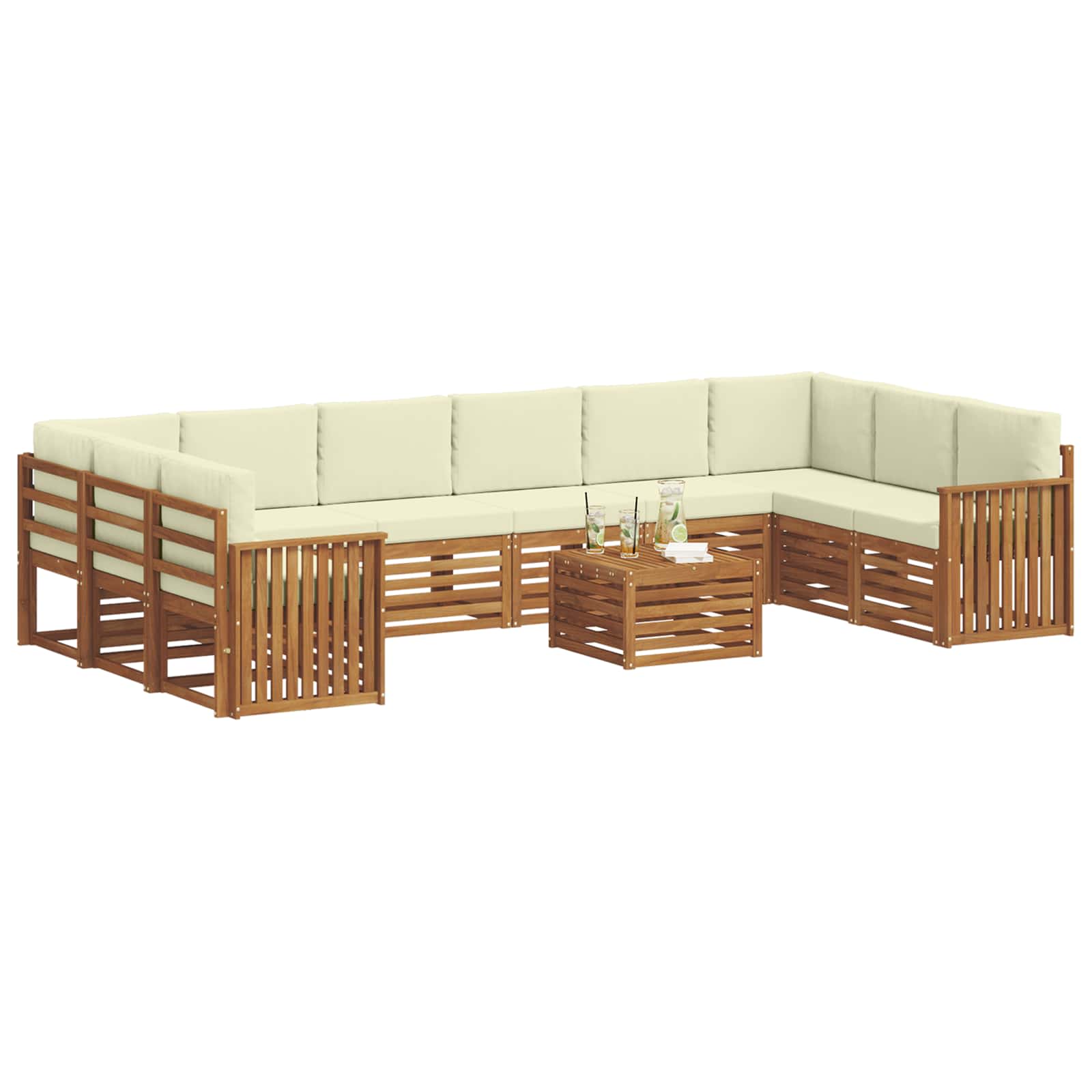 Outdoor-Sofagarnitur 11 pcs Natur und Creme Massivholz Akazie