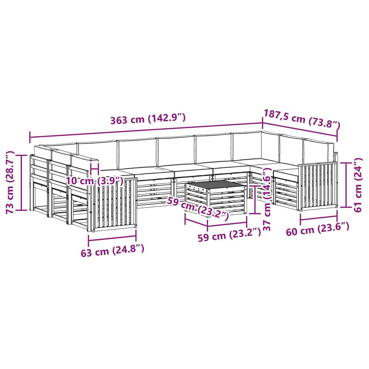 Outdoor-Sofagarnitur 11 stk. Natur und Creme