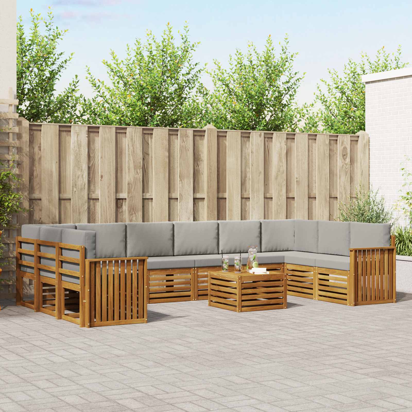 Outdoor-Sofagarnitur mit Kissen 11 pcs Natürlich und Hellgrau
