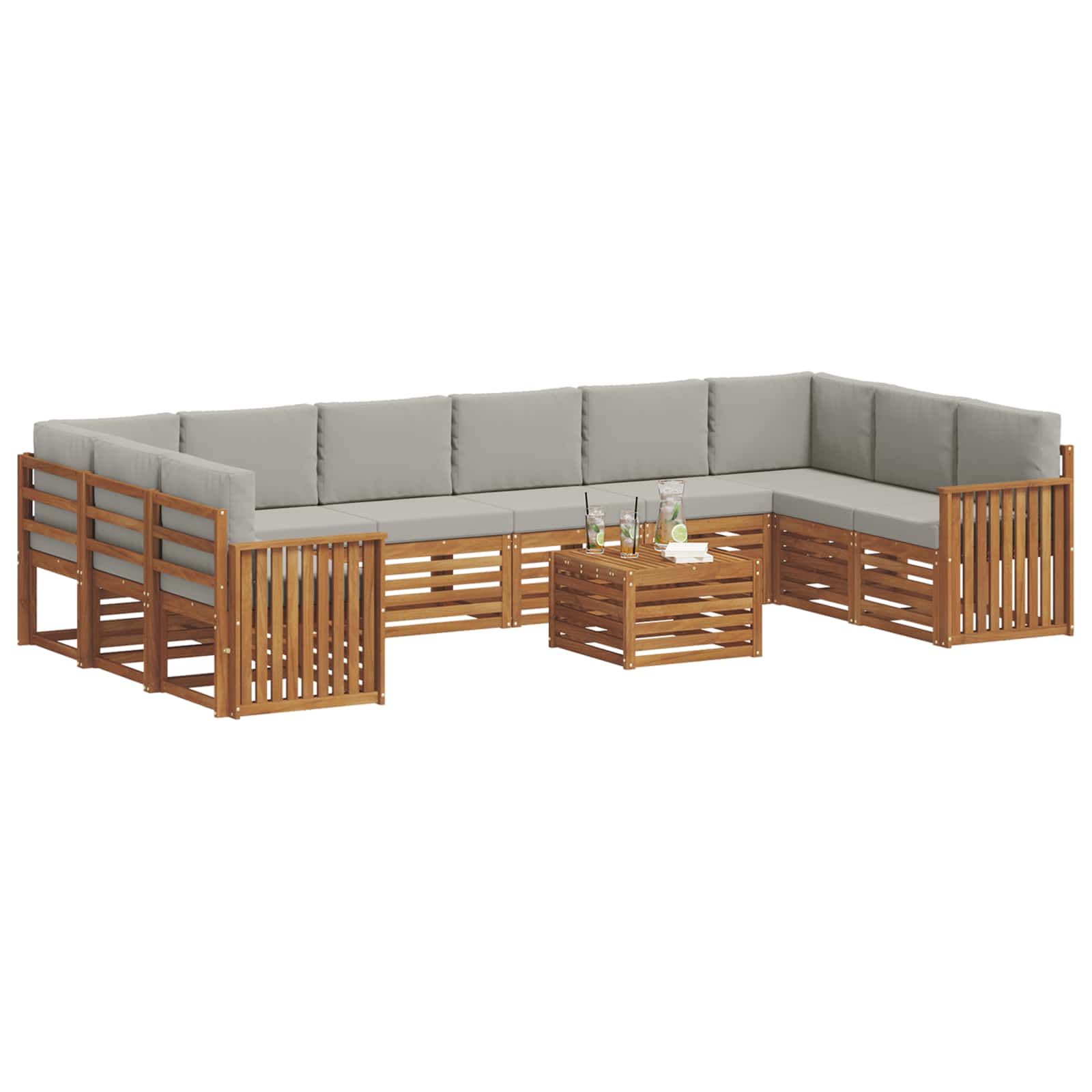 Outdoor-Sofagarnitur mit Kissen 11 pcs Natürlich und Hellgrau