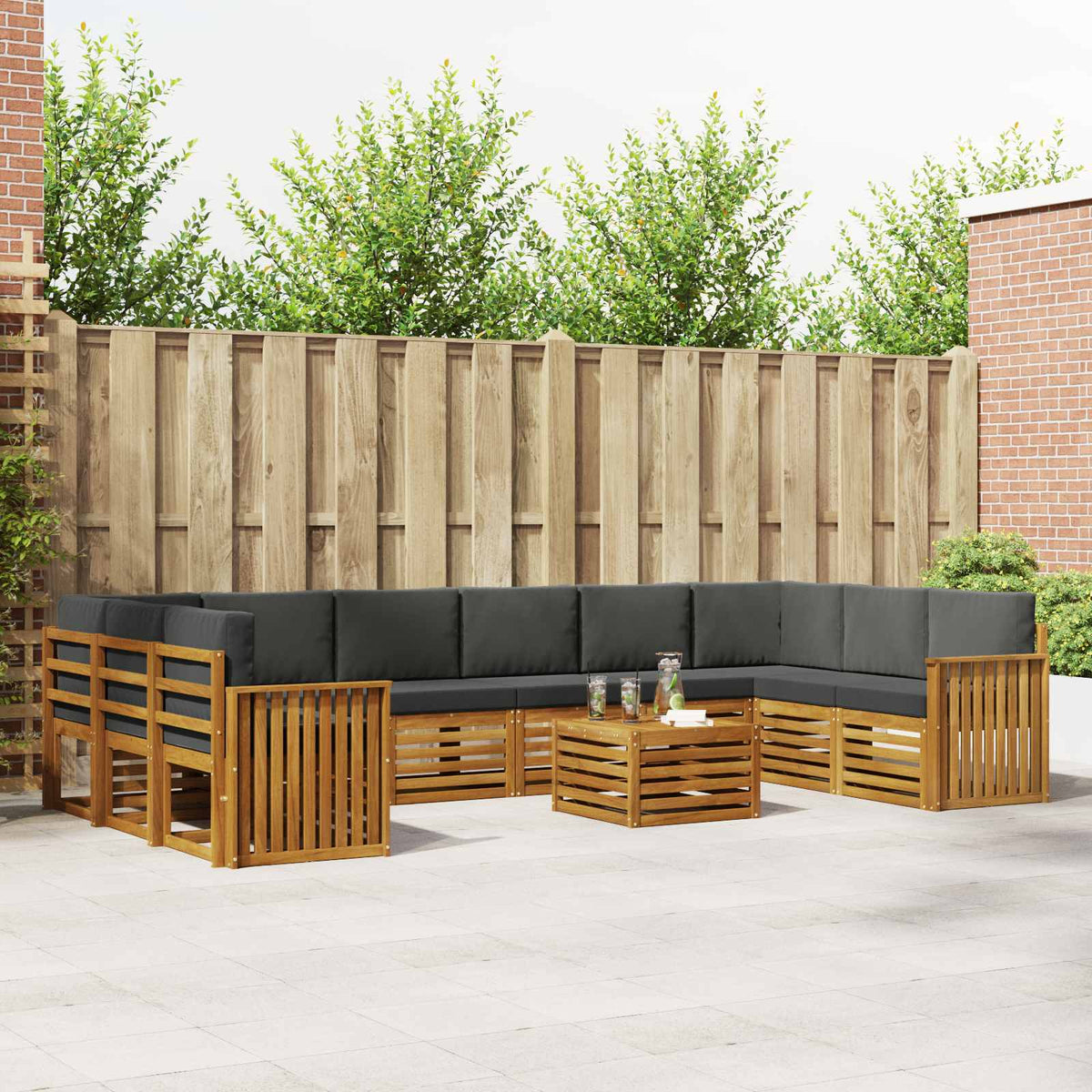 Outdoor-Sofagarnitur 11 stk. Natur und Anthrazit