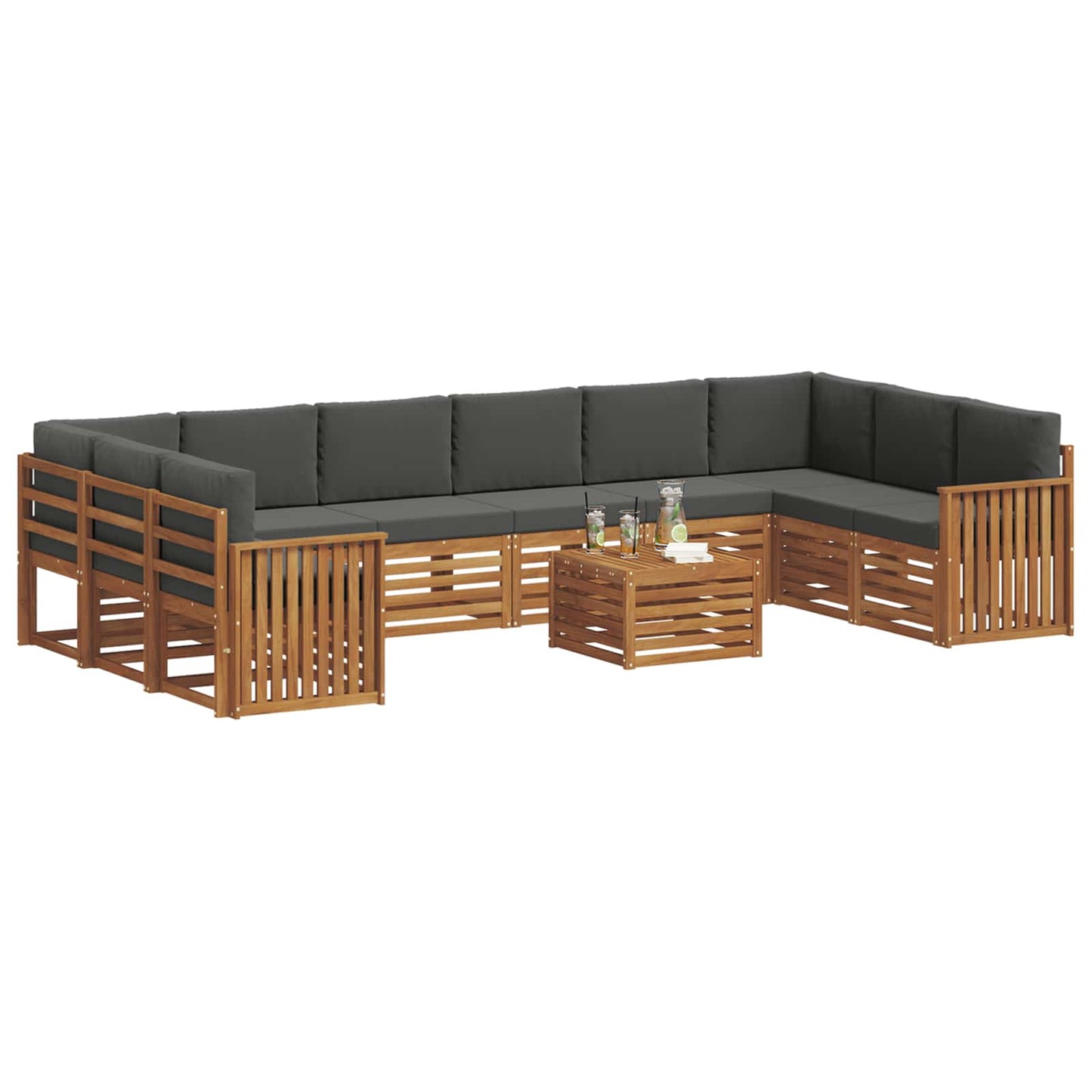 Outdoor-Sofagarnitur 11 stk. Natur und Anthrazit