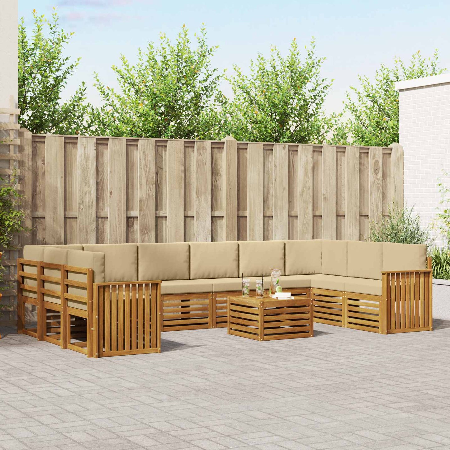 Outdoor-Sofagarnitur 11 stk. Natur und Beige