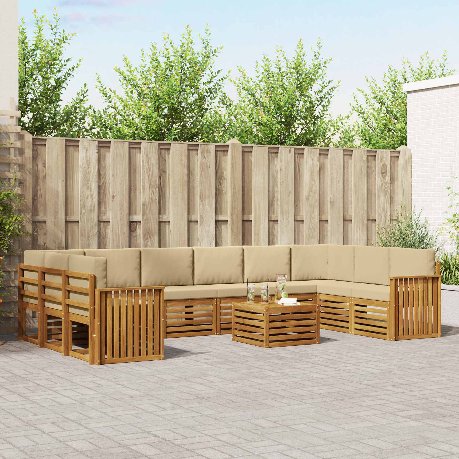 Outdoor-Sofagarnitur 11 stk. Natur und Beige