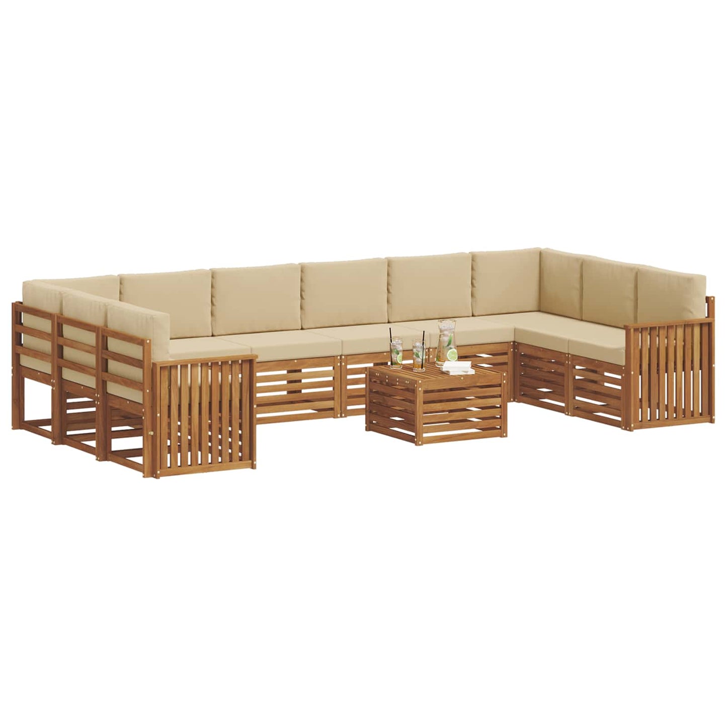 Outdoor-Sofagarnitur 11 stk. Natur und Beige