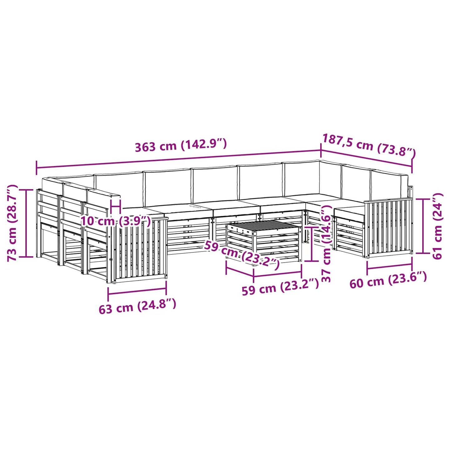 Outdoor-Sofagarnitur 11 stk. Natur und Beige