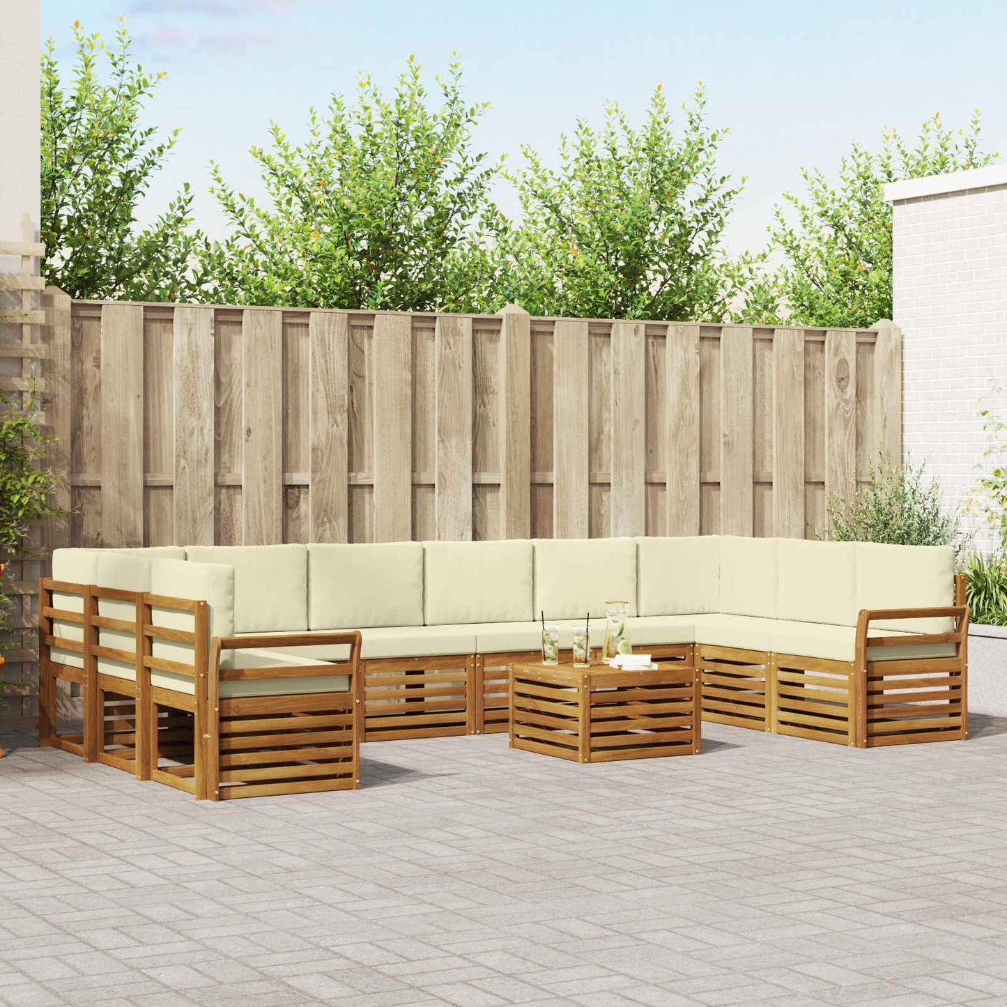 Outdoor-Sofagarnitur 11 stk. Natur und Creme