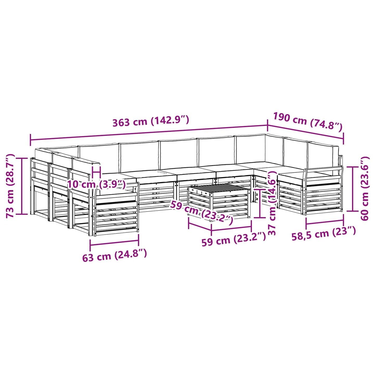 Outdoor-Sofagarnitur 11 stk. Natur und Creme