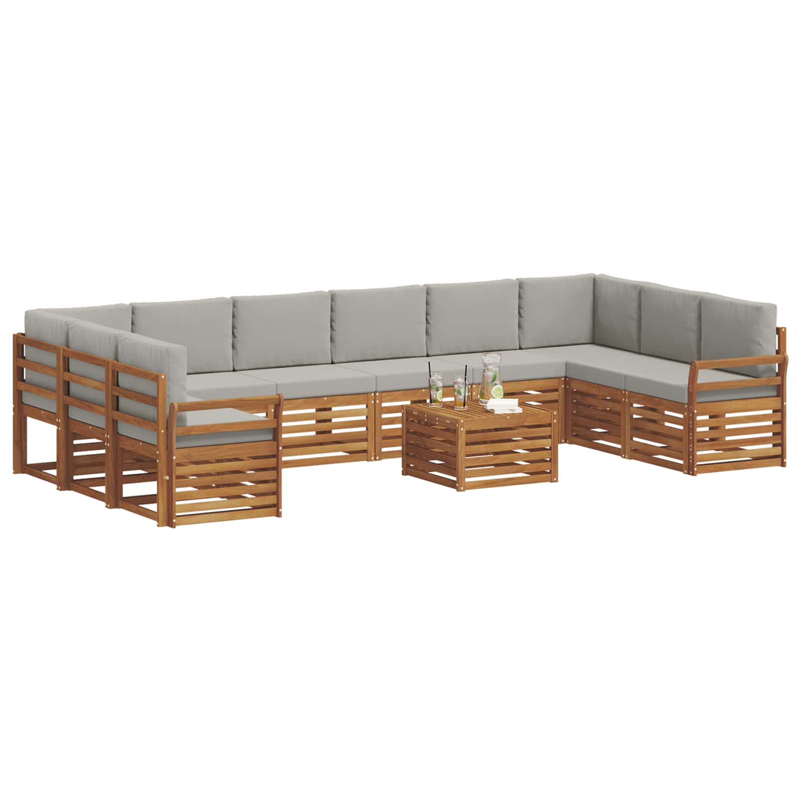 Outdoor-Sofagarnitur mit Kissen 11 pcs Natürlich und Hellgrau