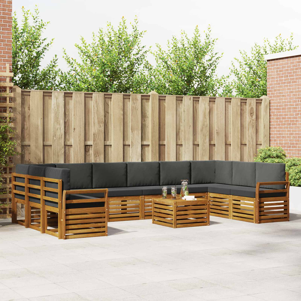 Outdoor-Sofagarnitur 11 stk. Natur und Anthrazit