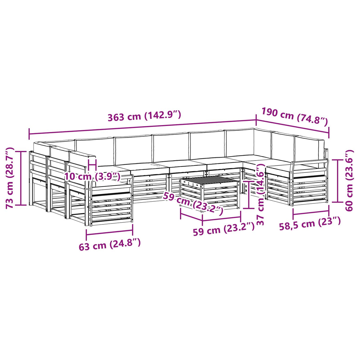 Outdoor-Sofagarnitur 11 stk. Natur und Anthrazit
