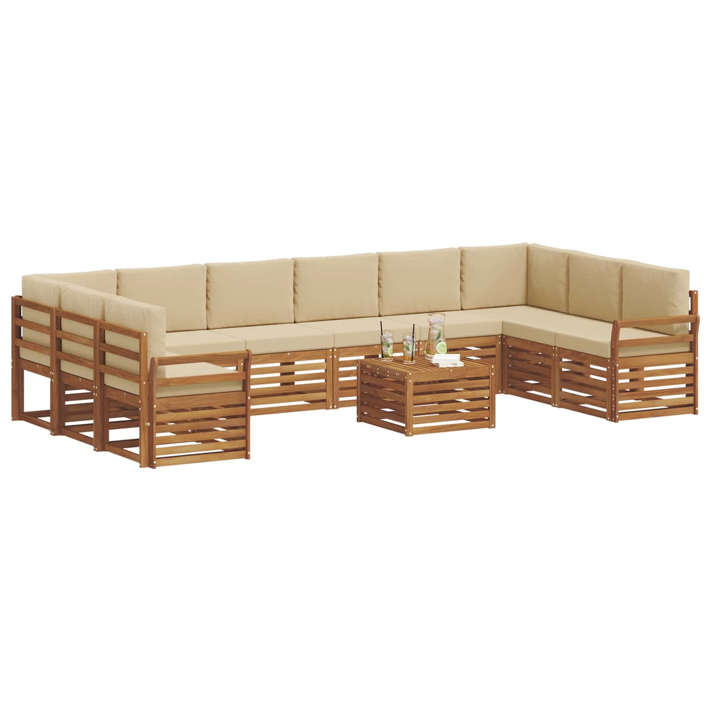 Outdoor-Sofagarnitur 11 stk. Natur und Beige