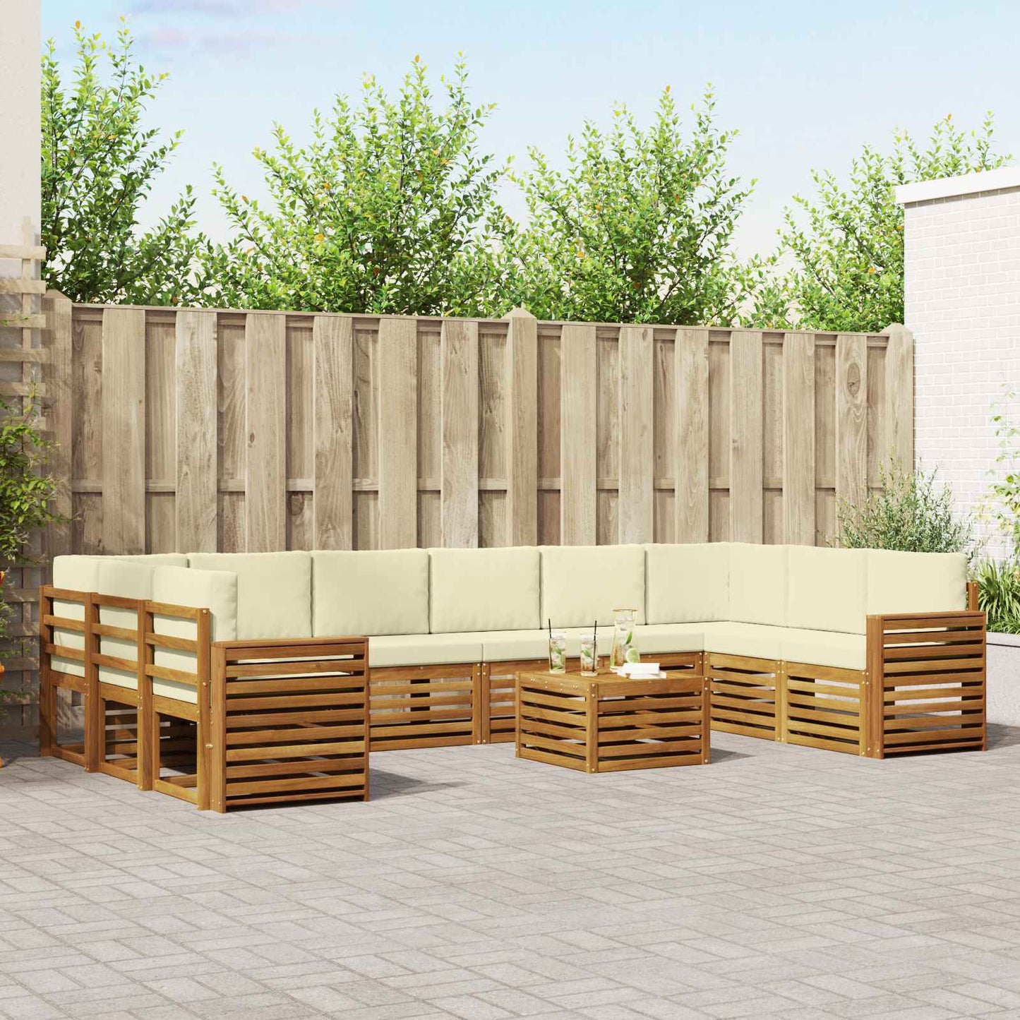 Outdoor-Sofagarnitur 11 pcs Natur und Creme Massivholz Akazie