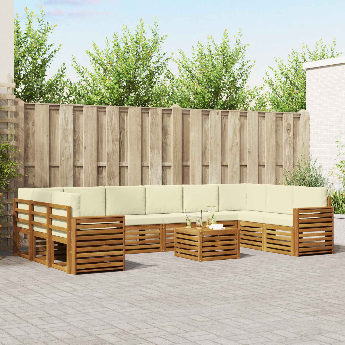 Outdoor-Sofagarnitur 11 stk. Natur und Creme