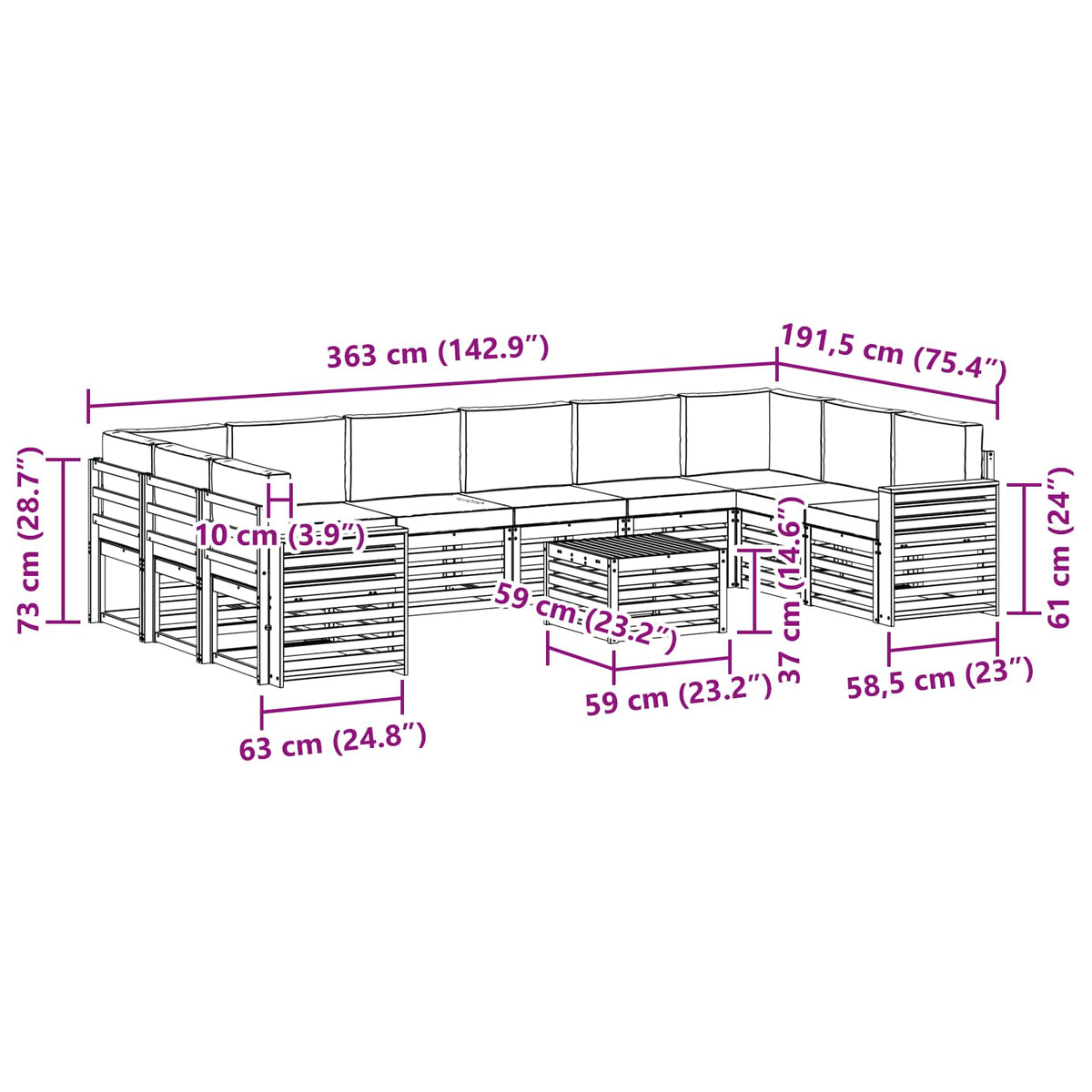 Outdoor-Sofagarnitur 11 stk. Natur und Creme
