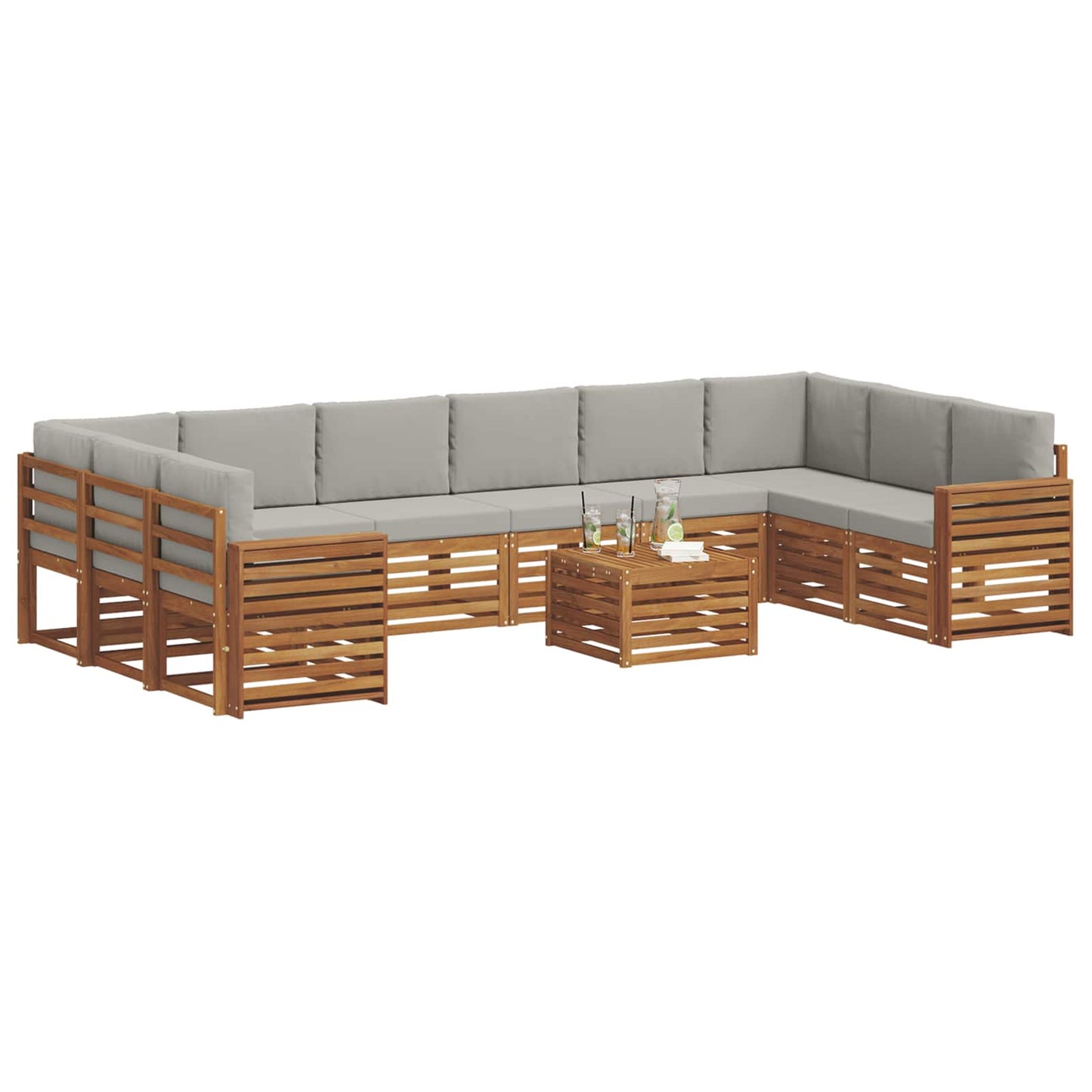 Outdoor-Sofagarnitur mit Kissen 11 pcs Natürlich und Hellgrau