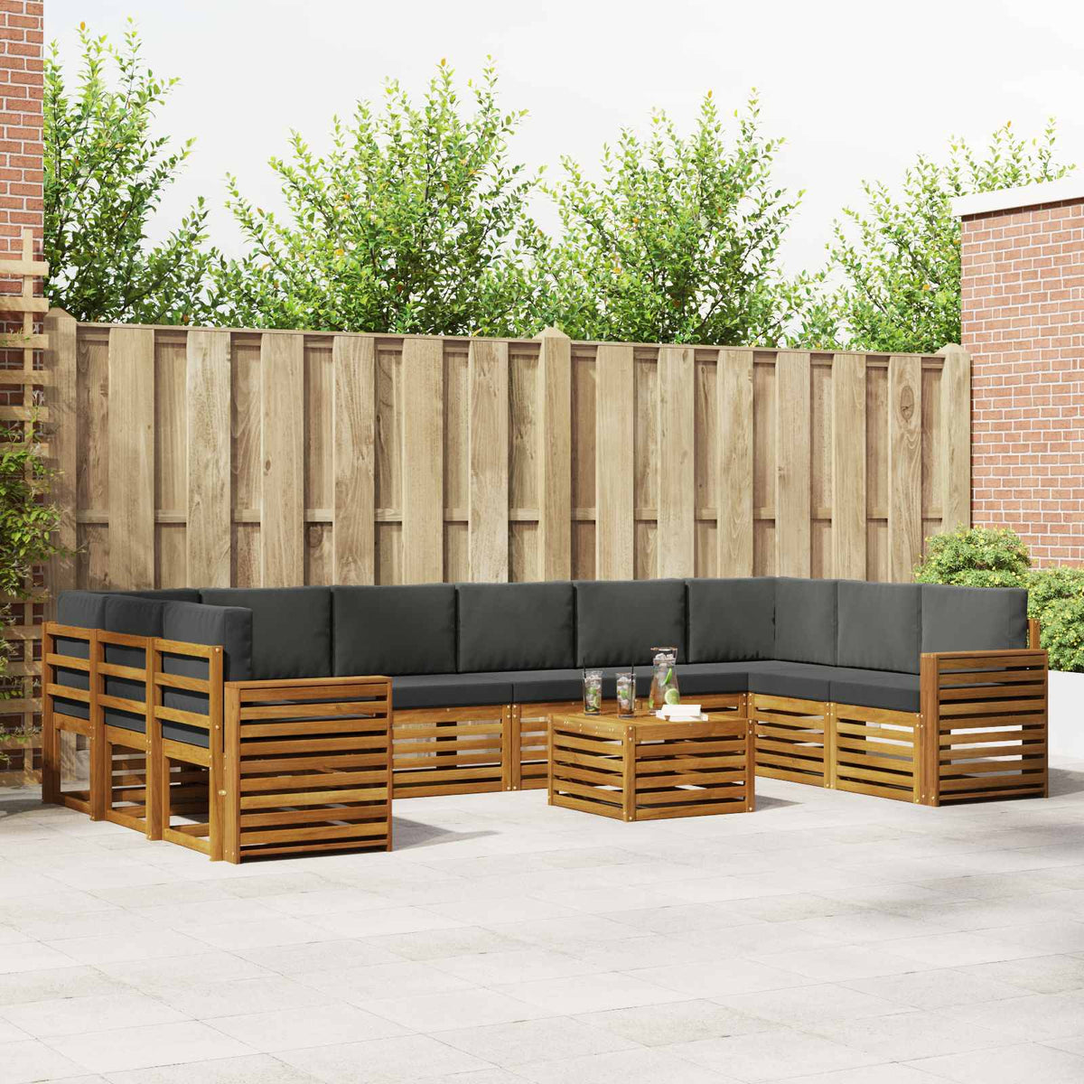 Outdoor-Sofagarnitur 11 stk. Natur und Anthrazit