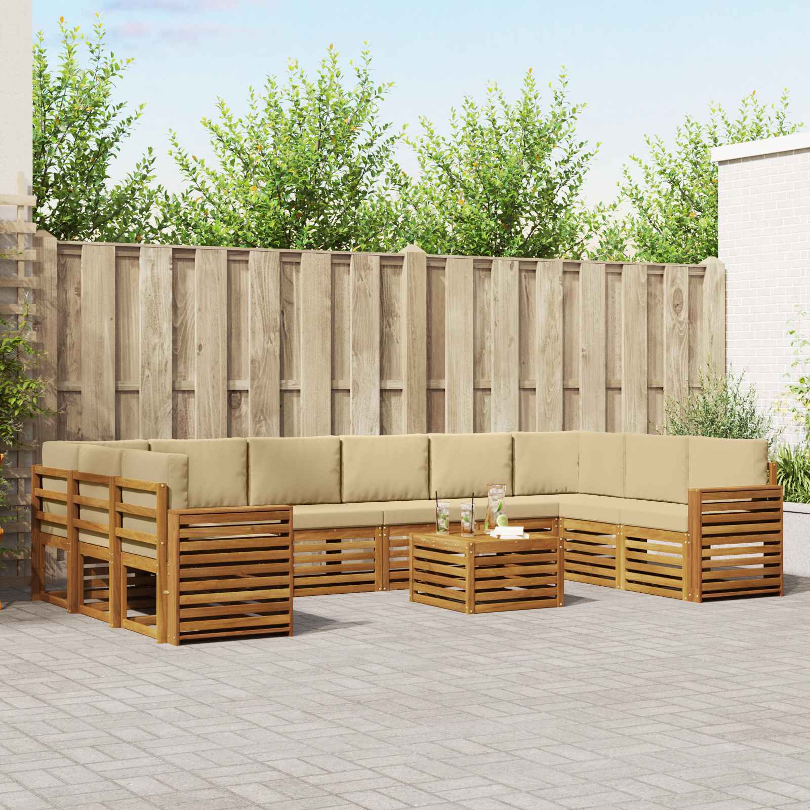 Outdoor-Sofagarnitur 11 stk. Natur und Beige